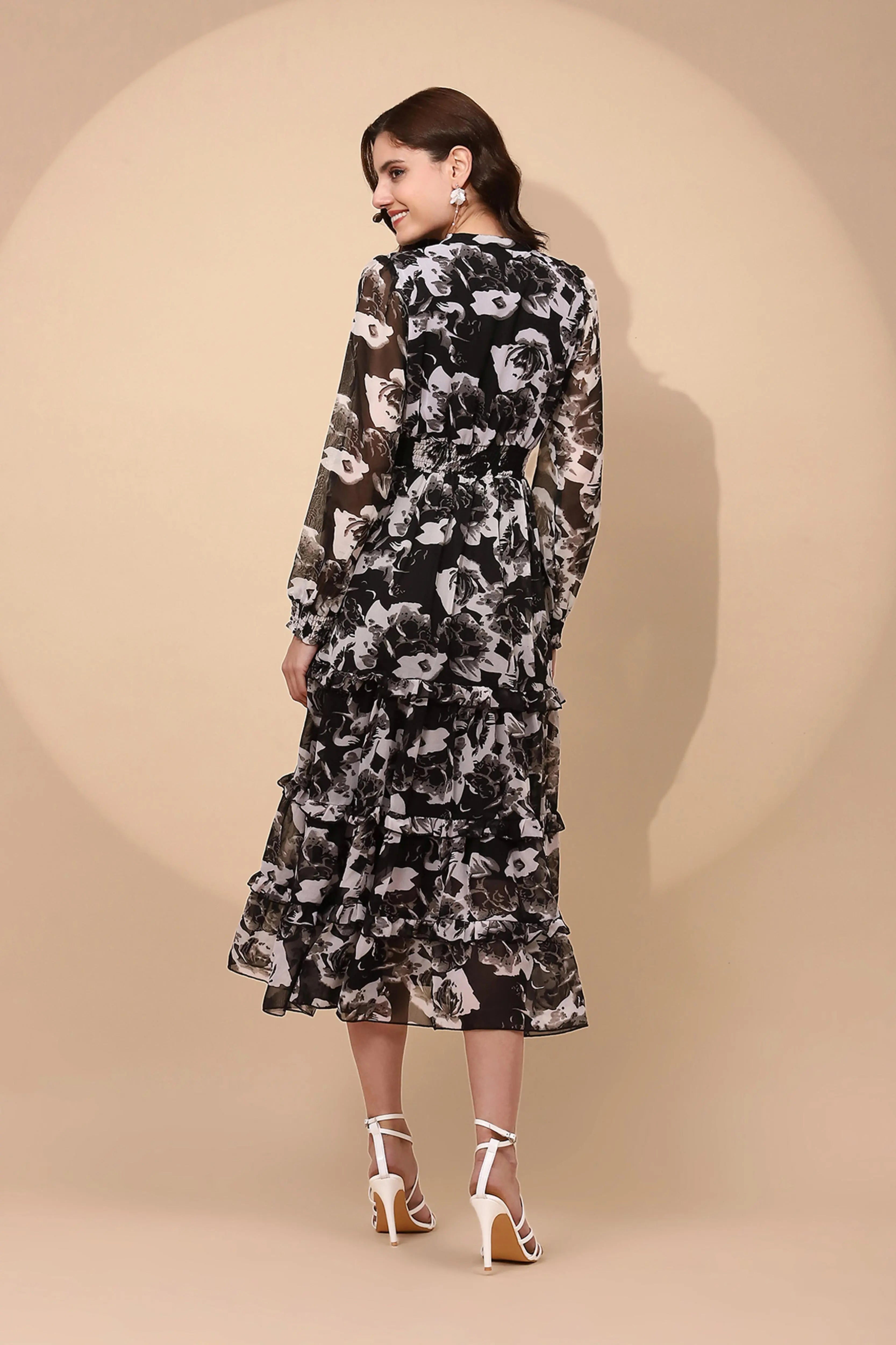 Black Georgette Regular Fit Dress For Women - Global Republic