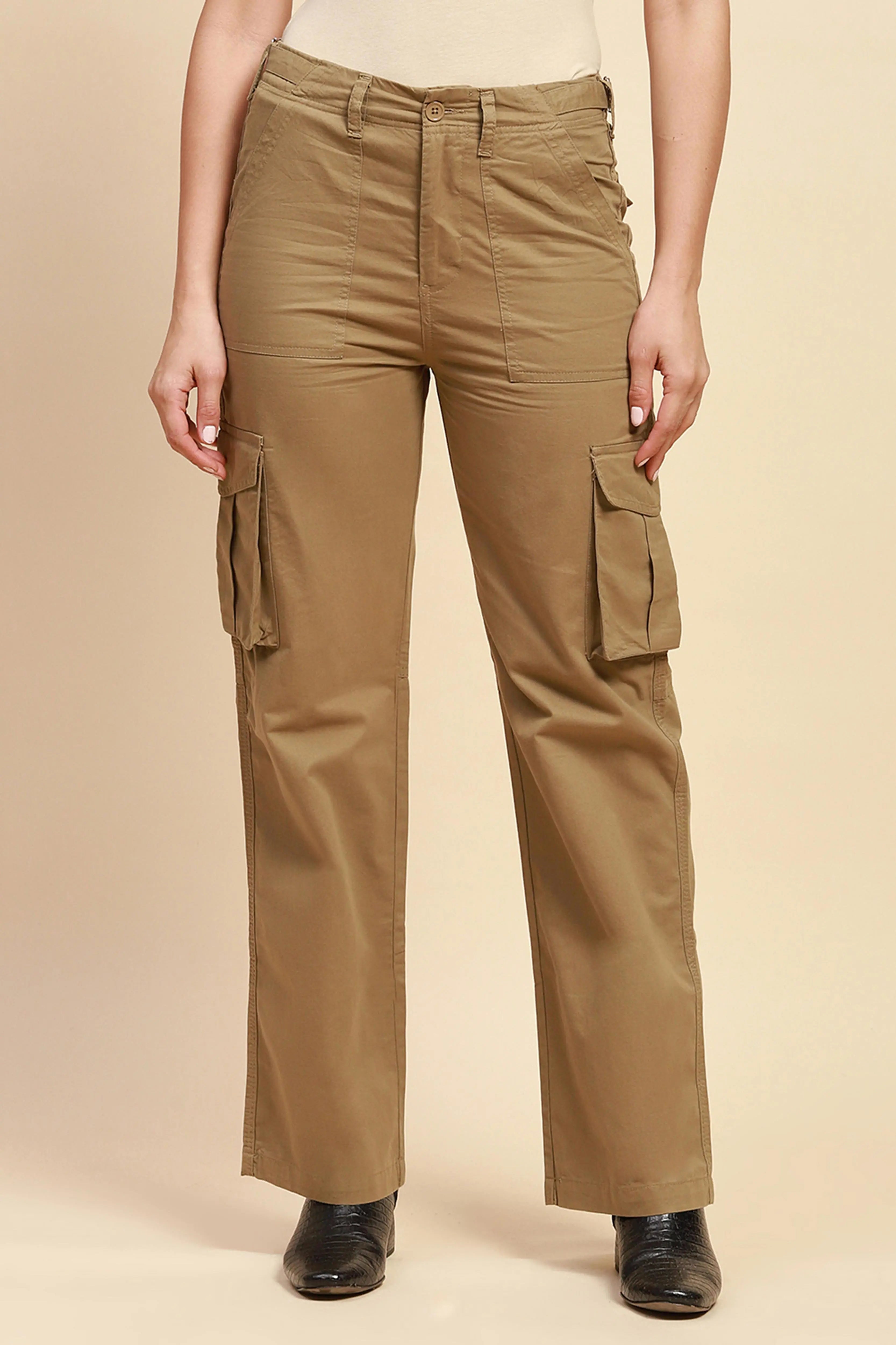 Khaki Cotton Straight Fit Cargo - Global Republic
