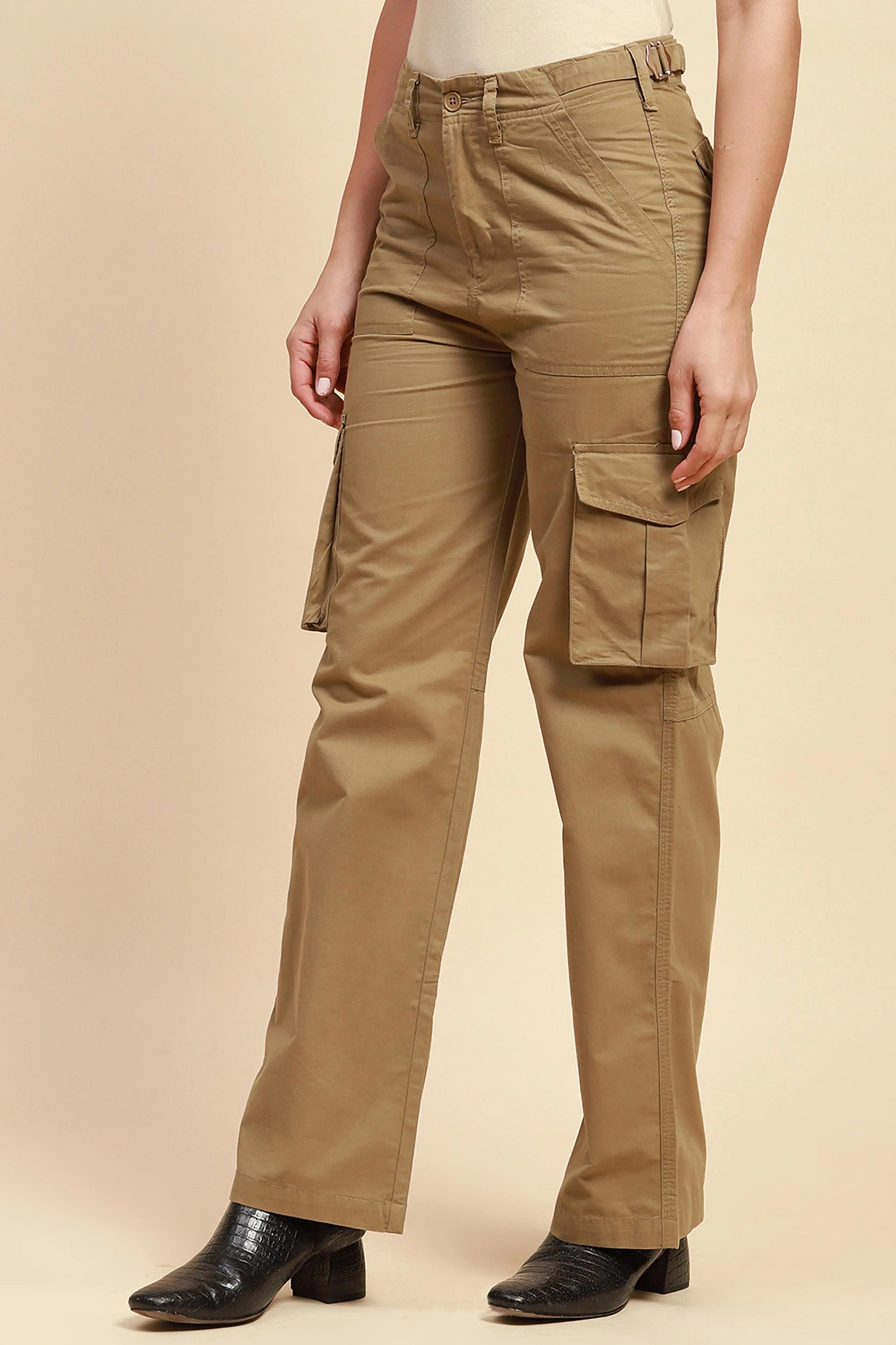 Khaki Cotton Straight Fit Cargo - Global Republic
