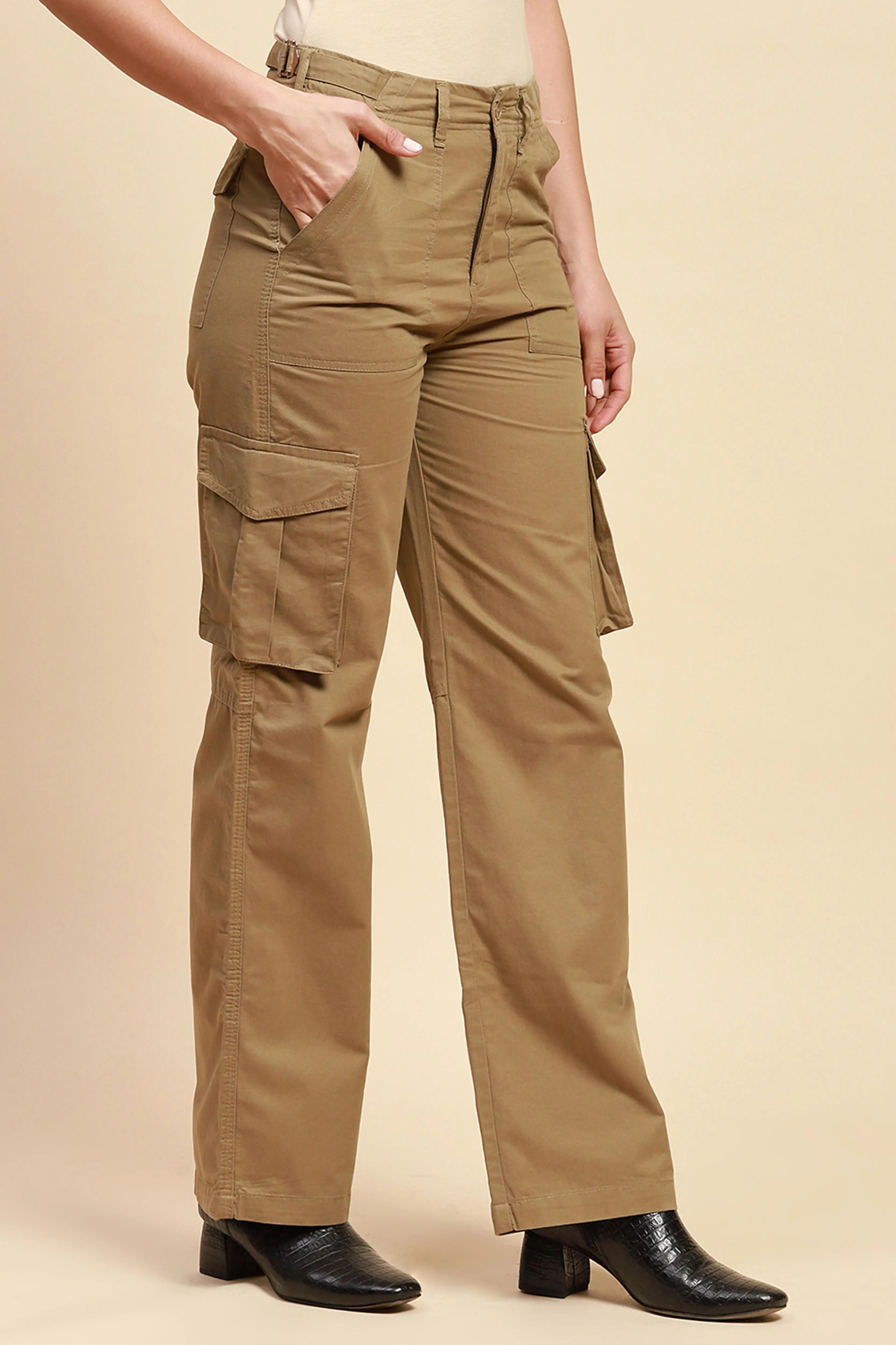 Khaki Cotton Straight Fit Cargo - Global Republic