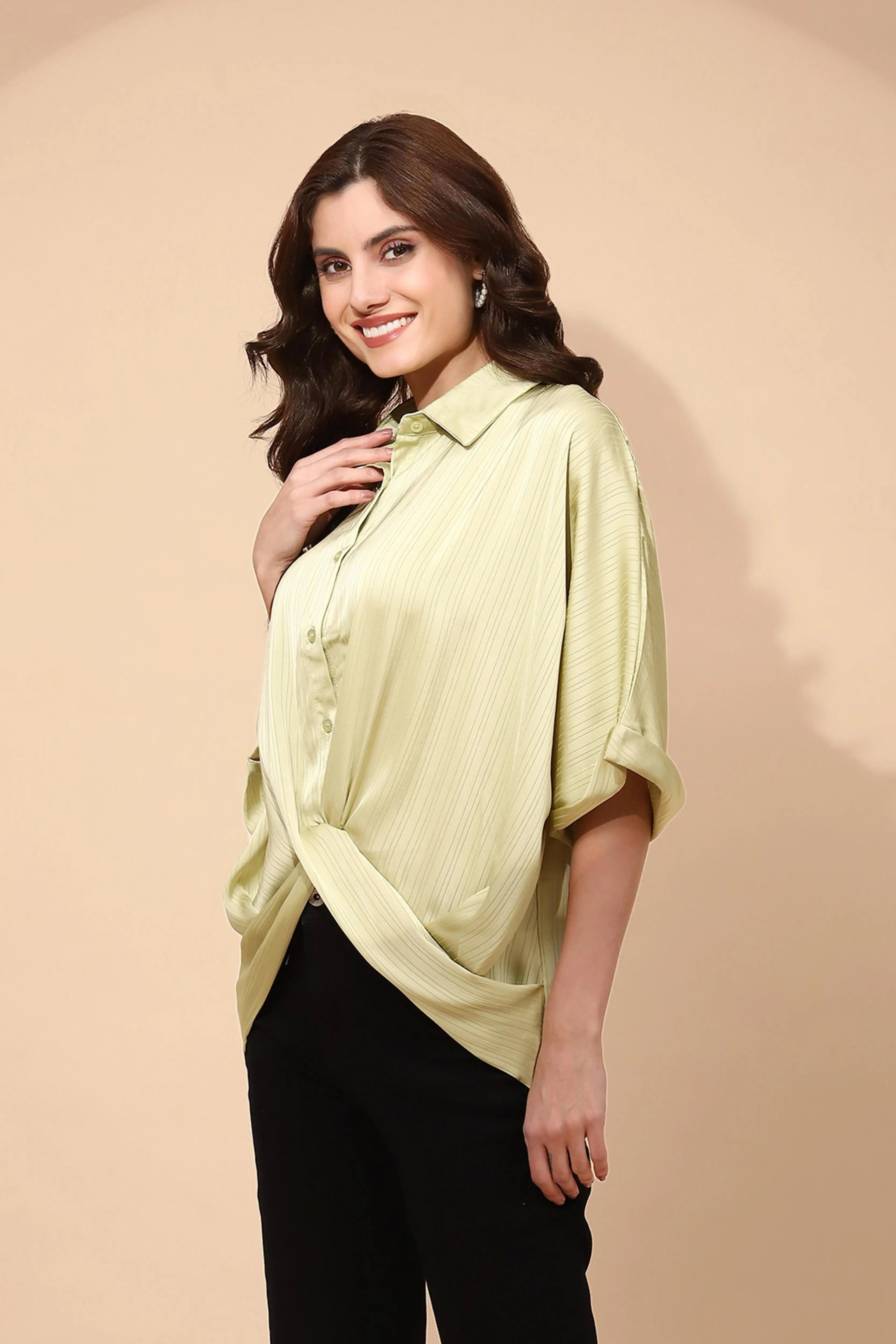 Green  Loose Blouson Top - Global Republic