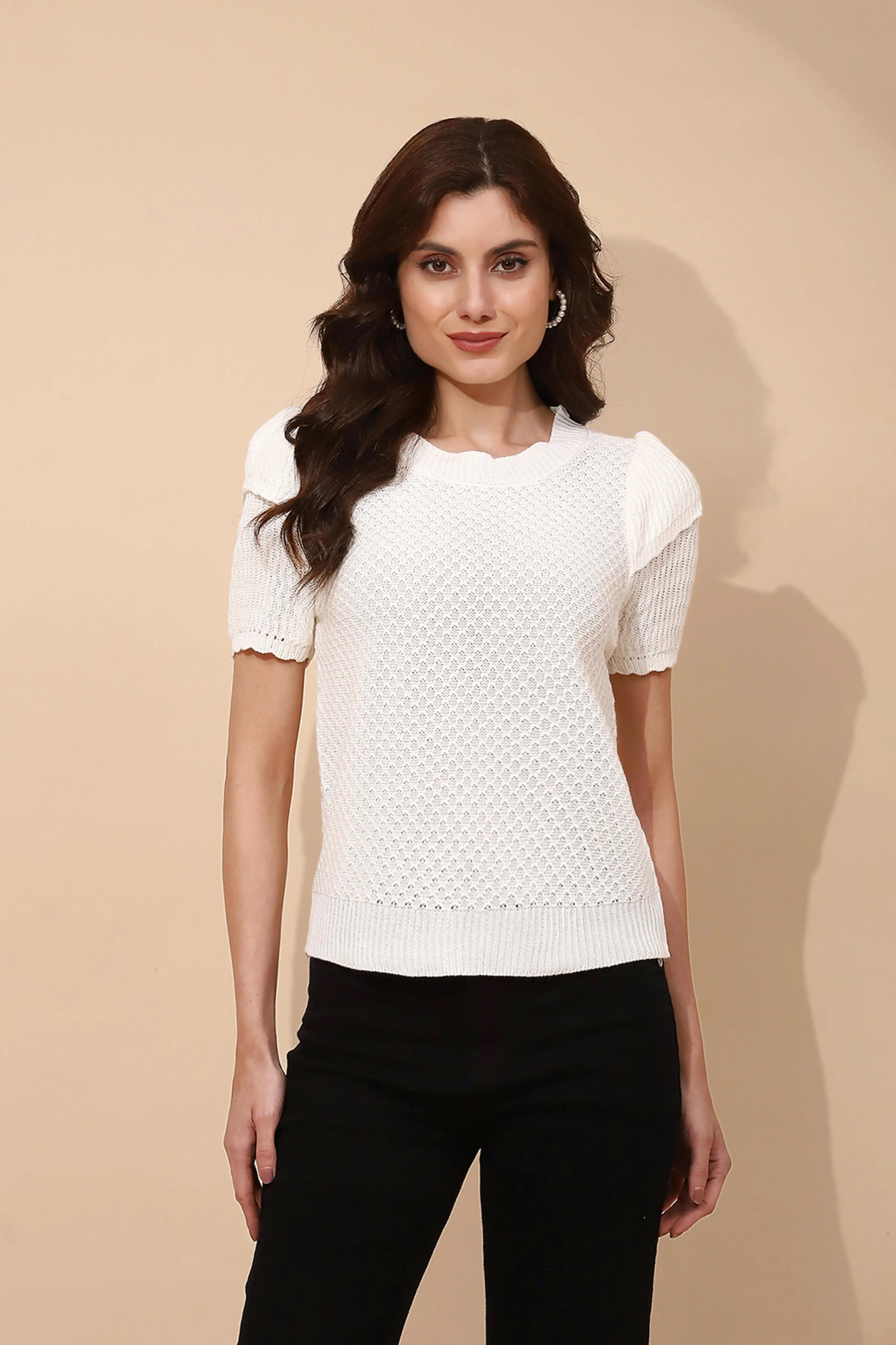 White Viscose Regular Fit Top - Global Republic