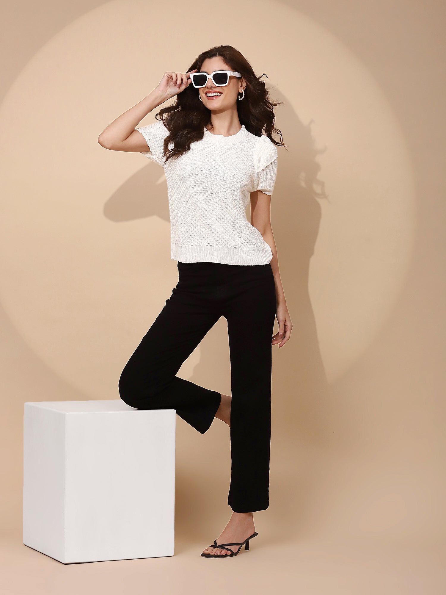 White Viscose Regular Fit Top - Global Republic