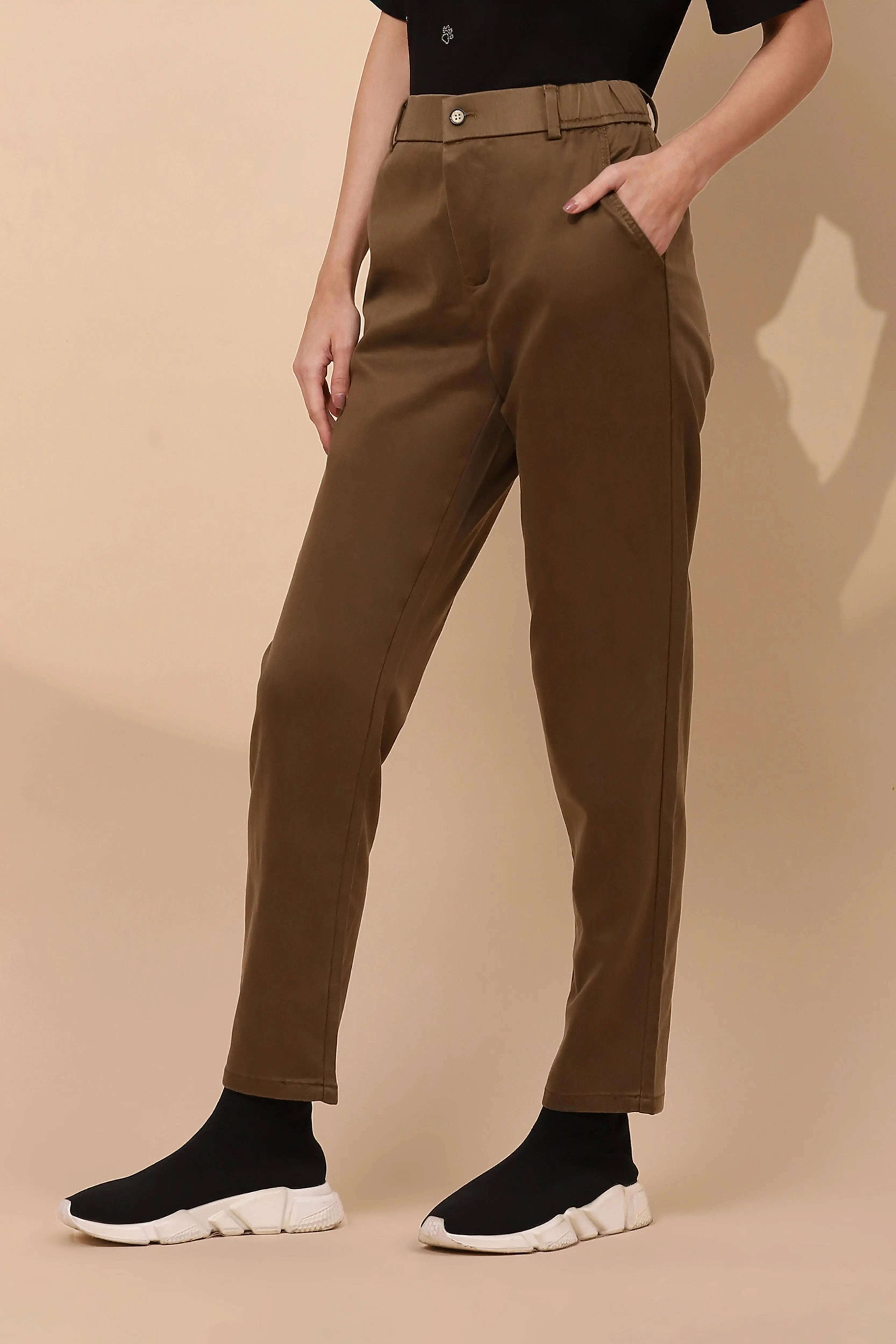 Khaki Cotton Blend Slim Trouser - Global Republic
