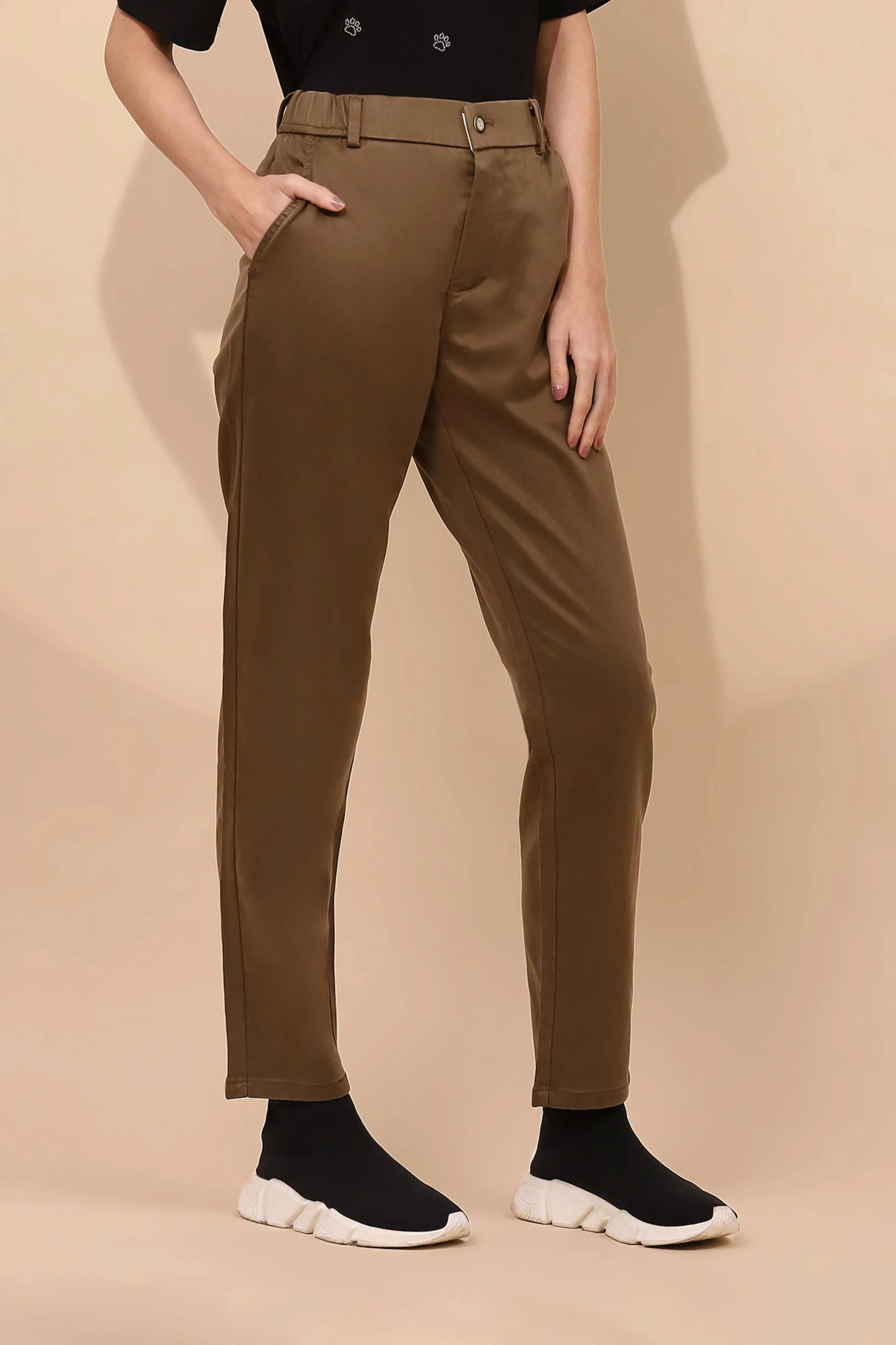Khaki Cotton Blend Slim Trouser - Global Republic