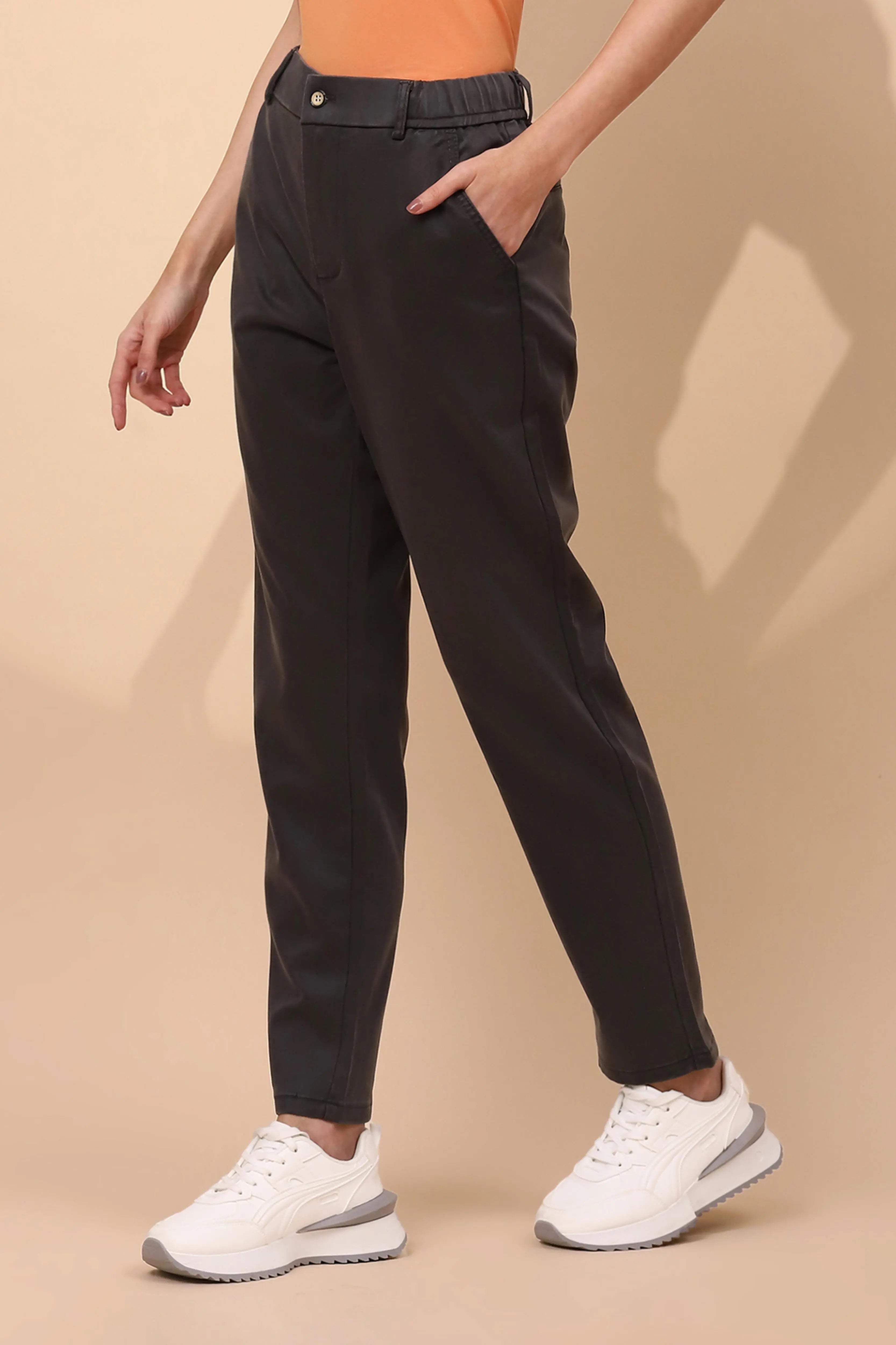 Grey Cotton Blend Slim Trouser - Global Republic