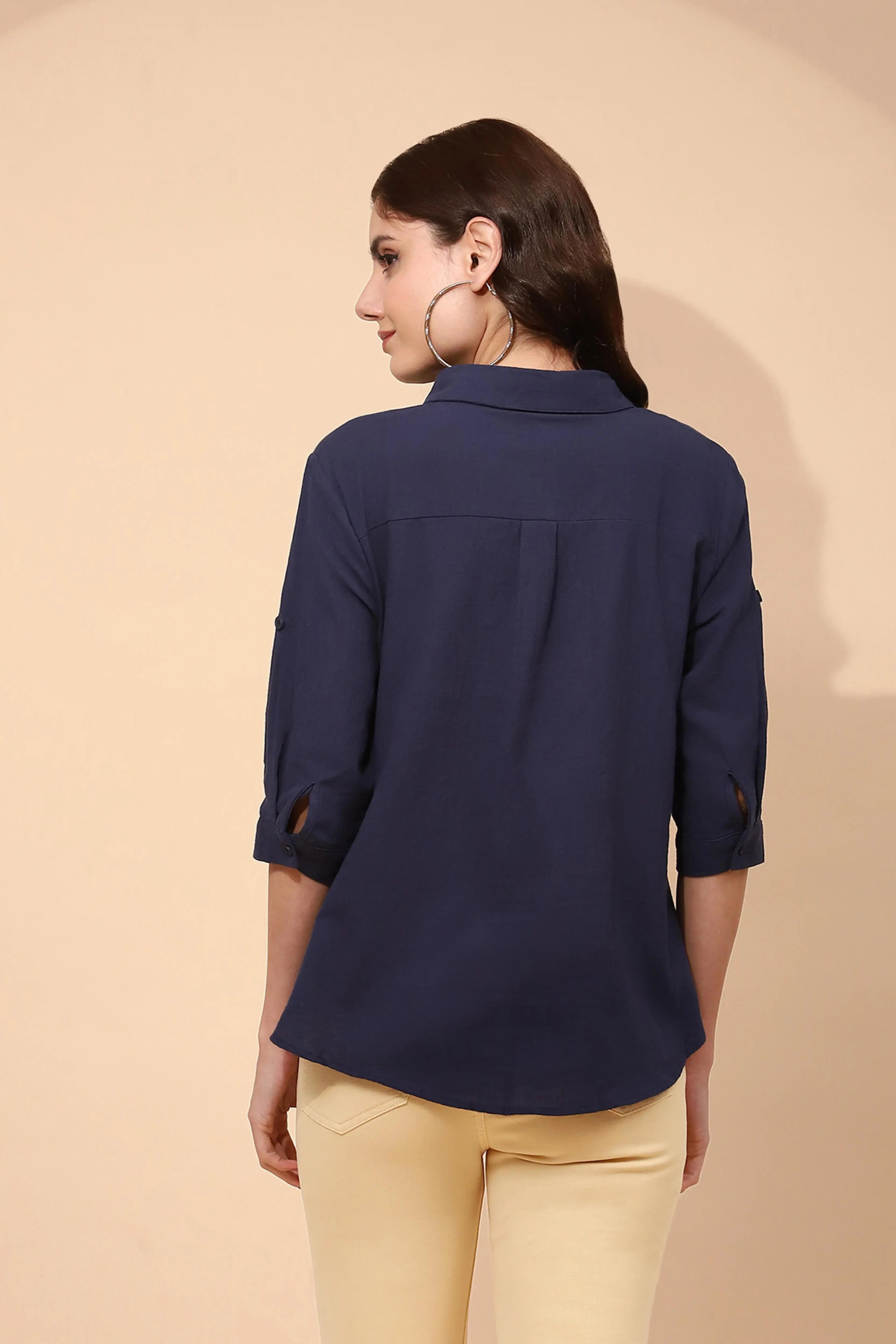 Navy Blue Cotton Formal Shirt - Global Republic