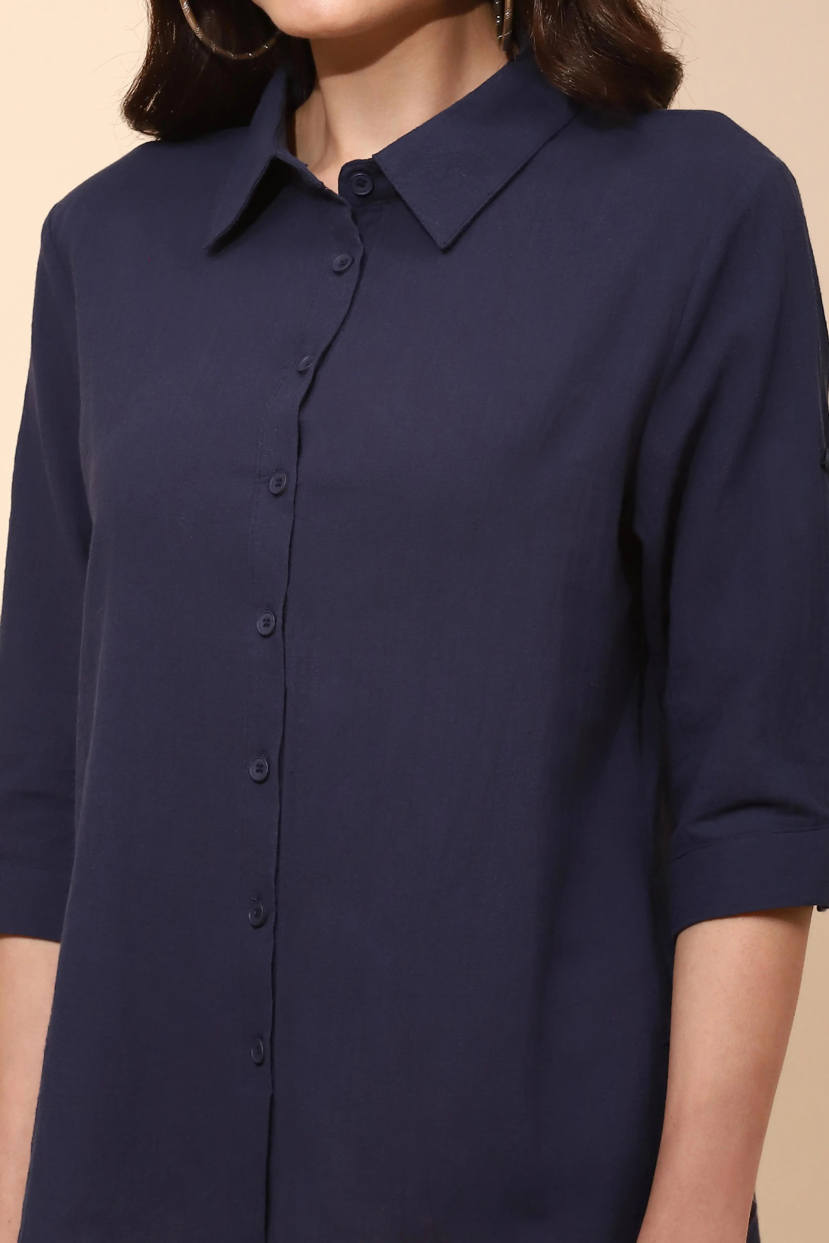 Navy Blue Cotton Formal Shirt - Global Republic