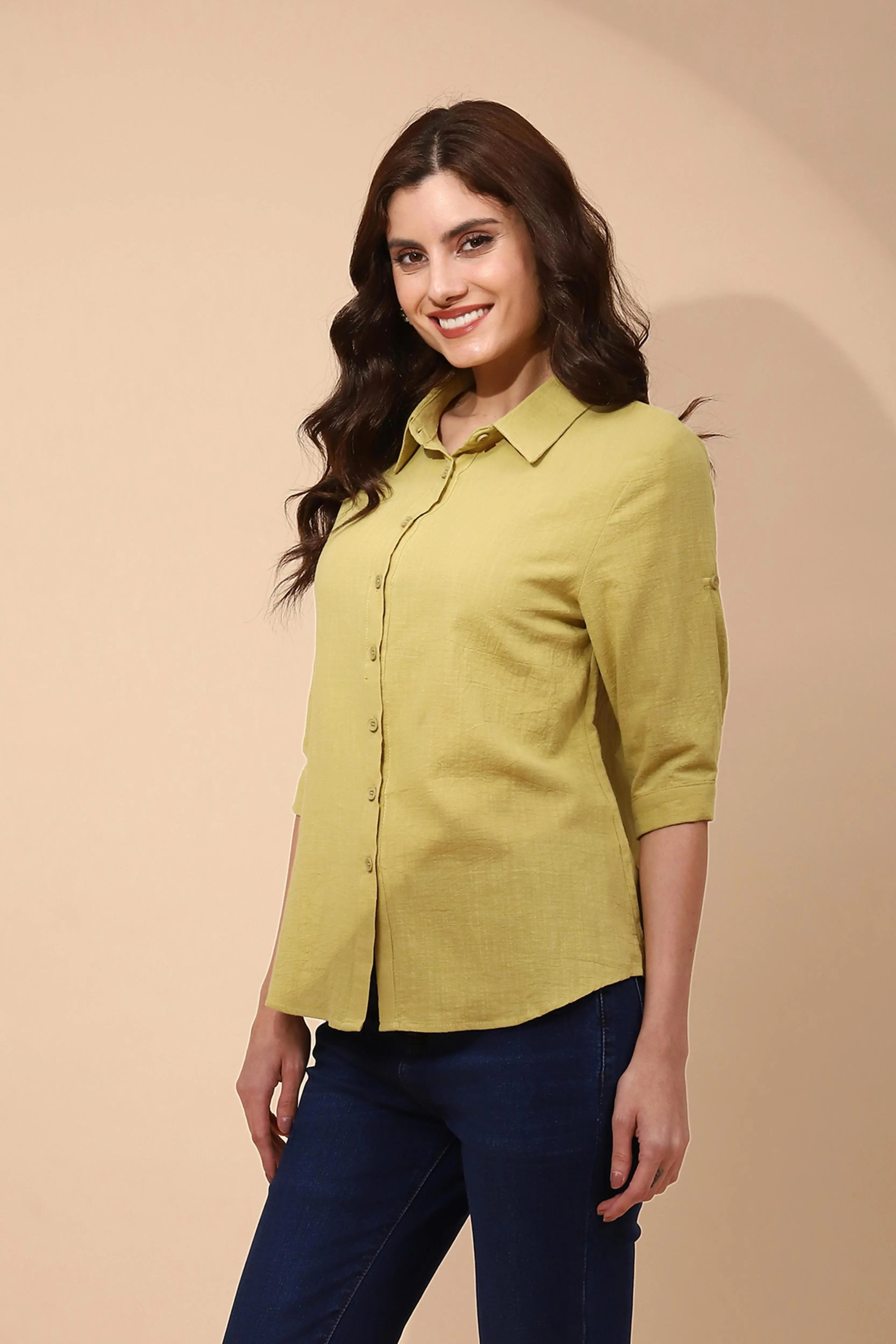 Light Olive Cotton Formal Shirt - Global Republic