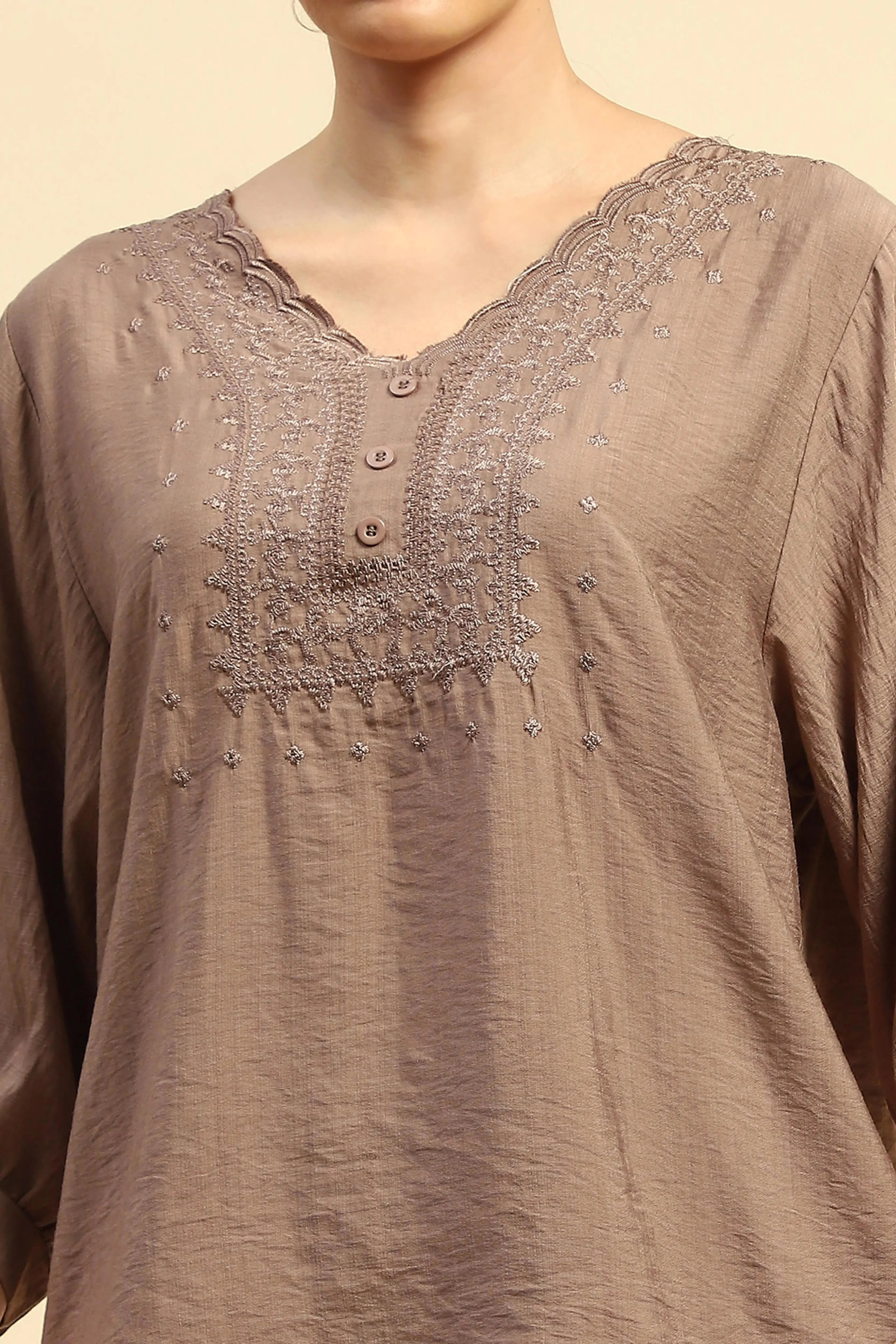 Coffee Rayon Relaxed Fit Night Suit For Women - Global Republic