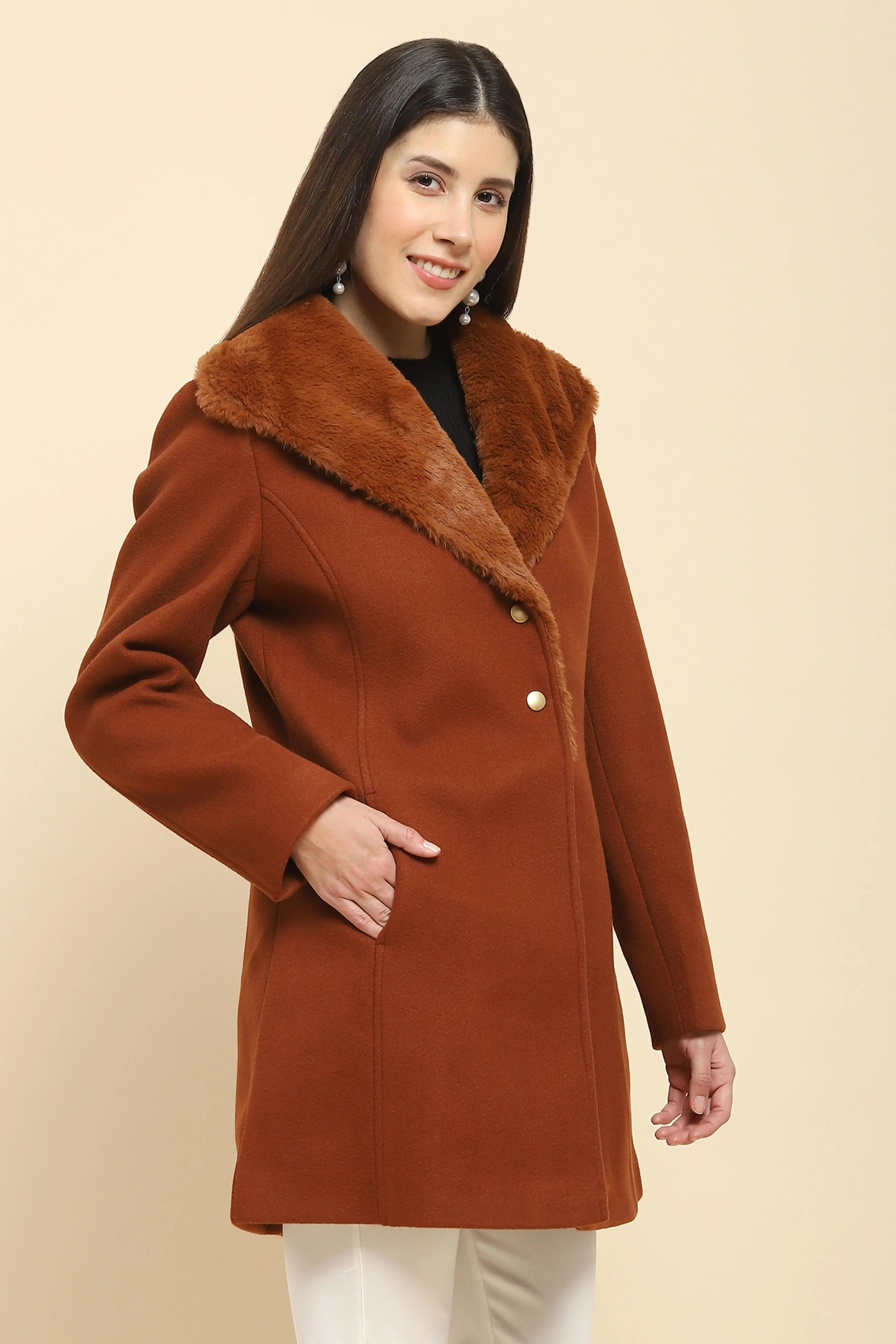 Brown Long Coat For Winter - Global Republic
