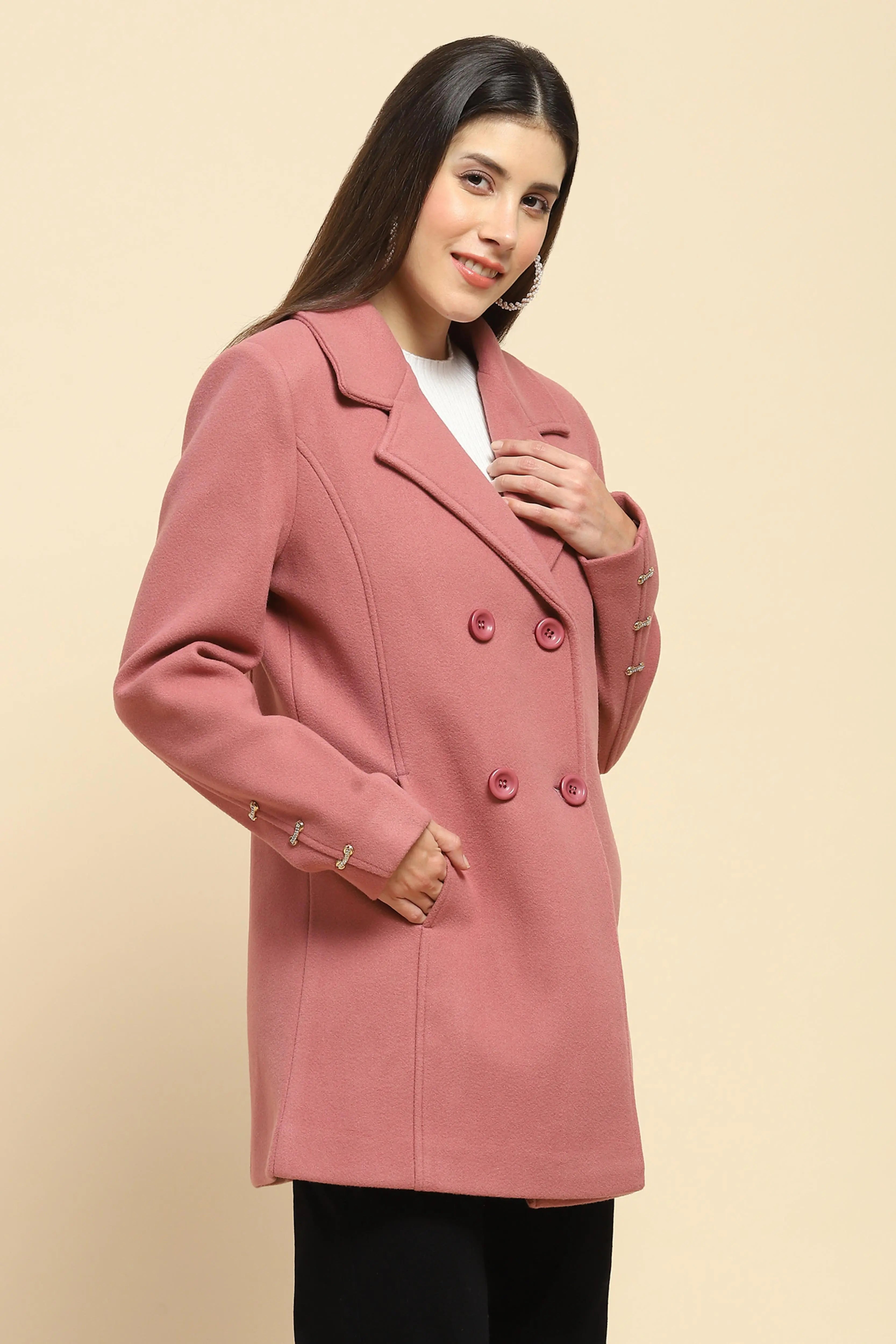 Pink Long Coat For Winter - Global Republic