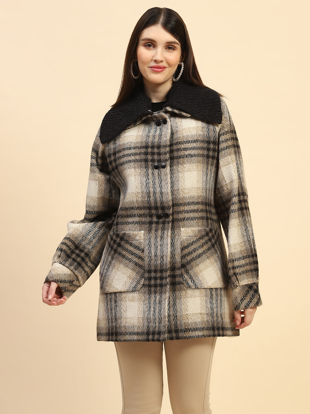 Grey Checkerd  Coat - Global Republic