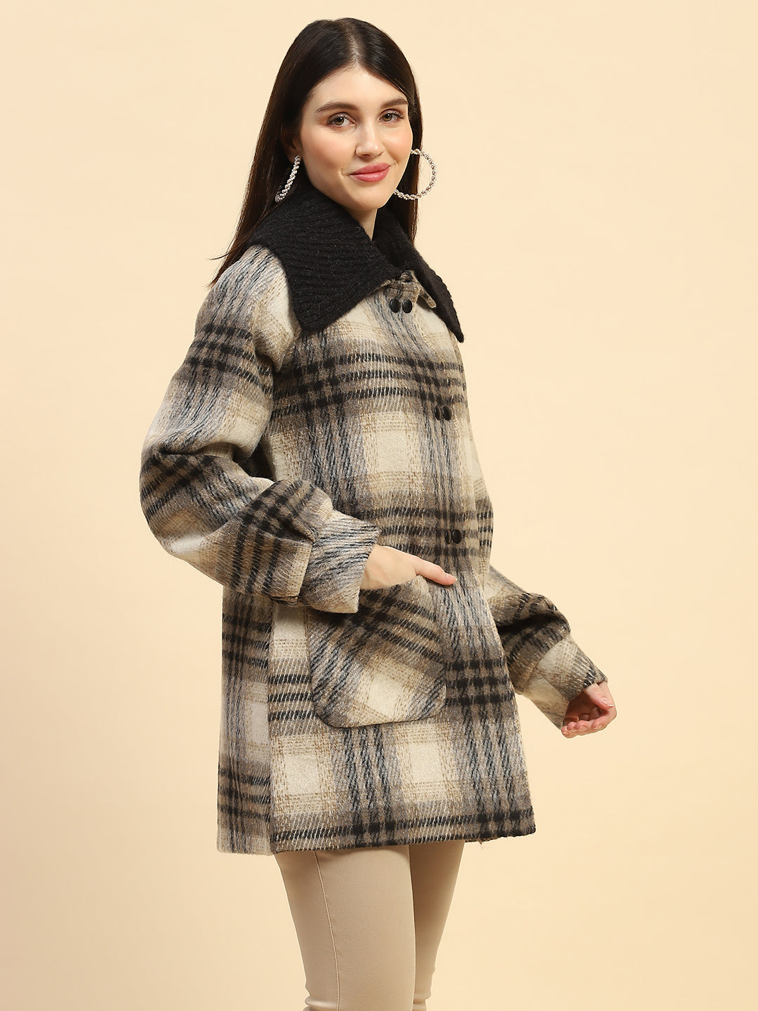 Grey Checkerd Coat - Global Republic