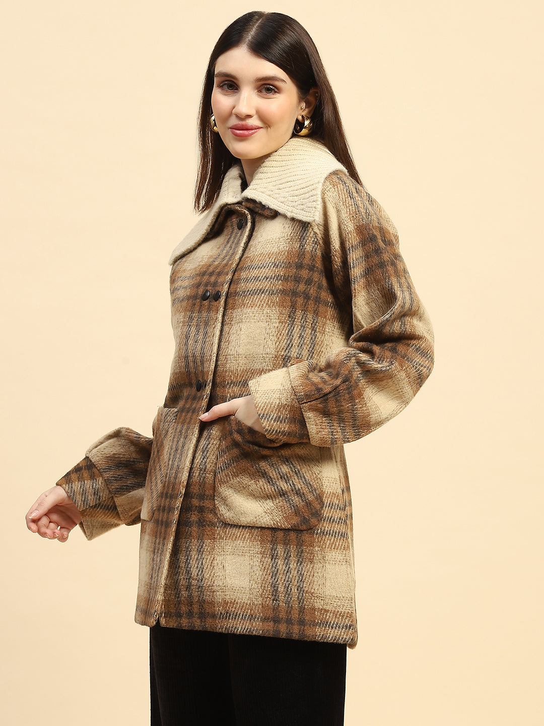 Brown Checkerd  Coat - Global Republic