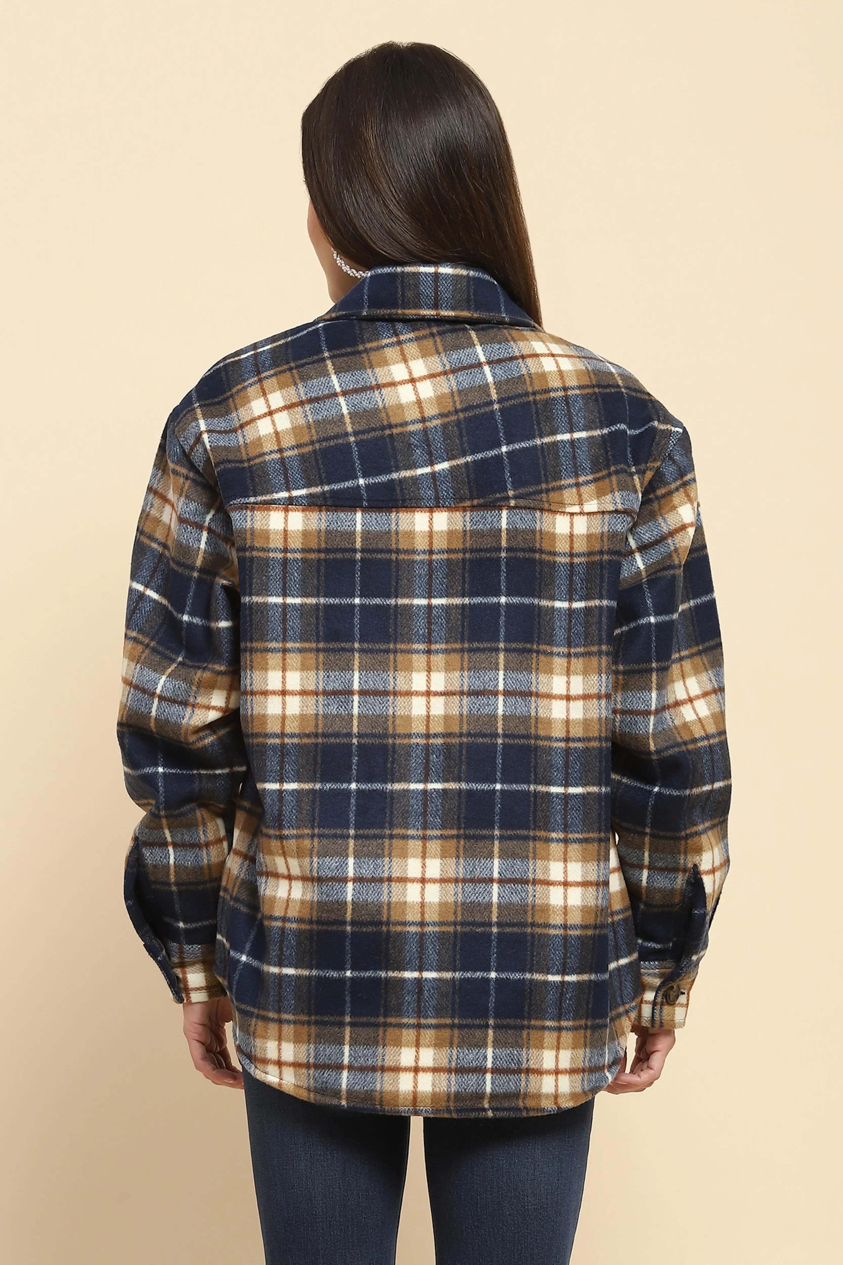 Navy Checks Oversized Winter Shacket - Global Republic