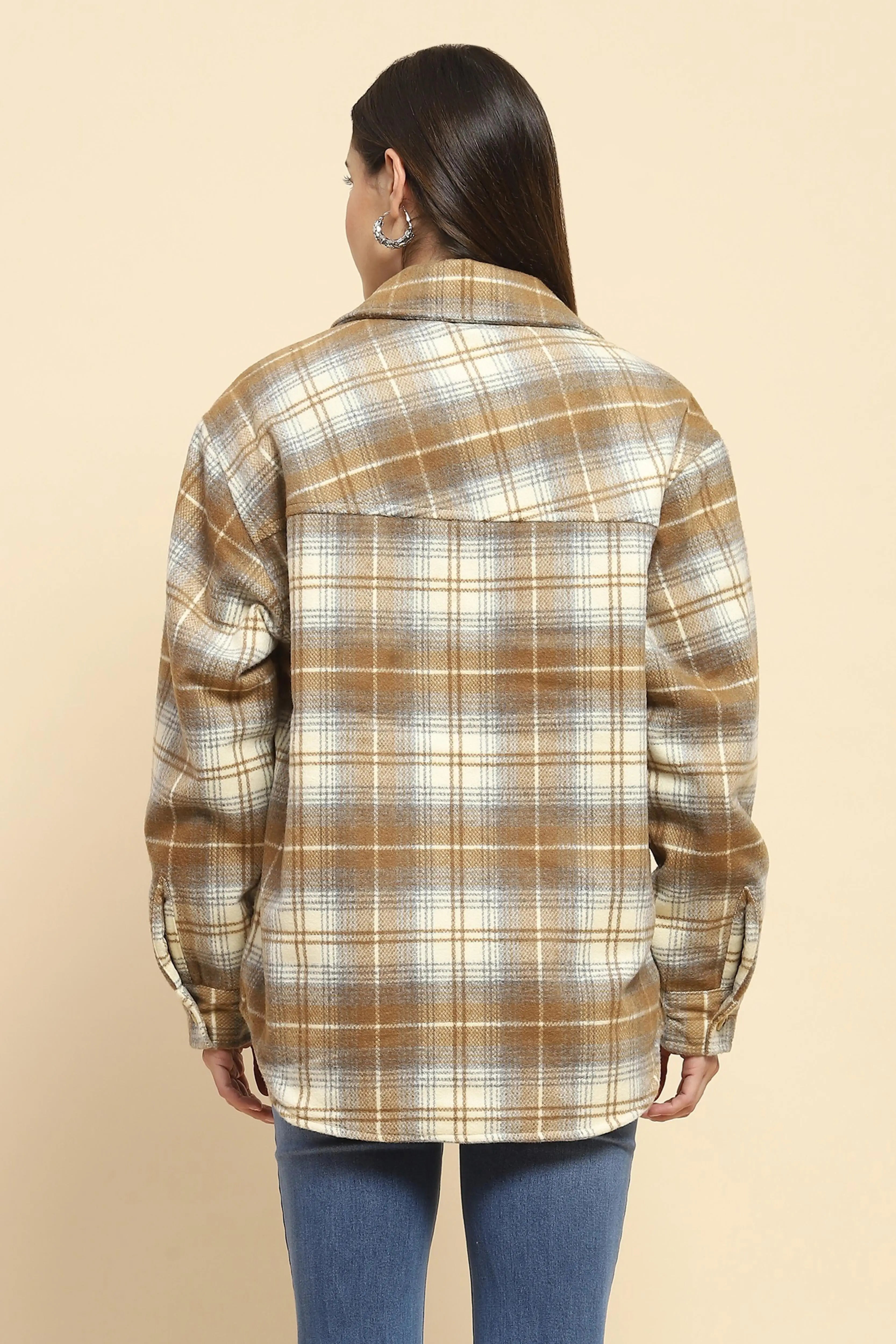 Brown Checks Oversized Winter Shacket - Global Republic