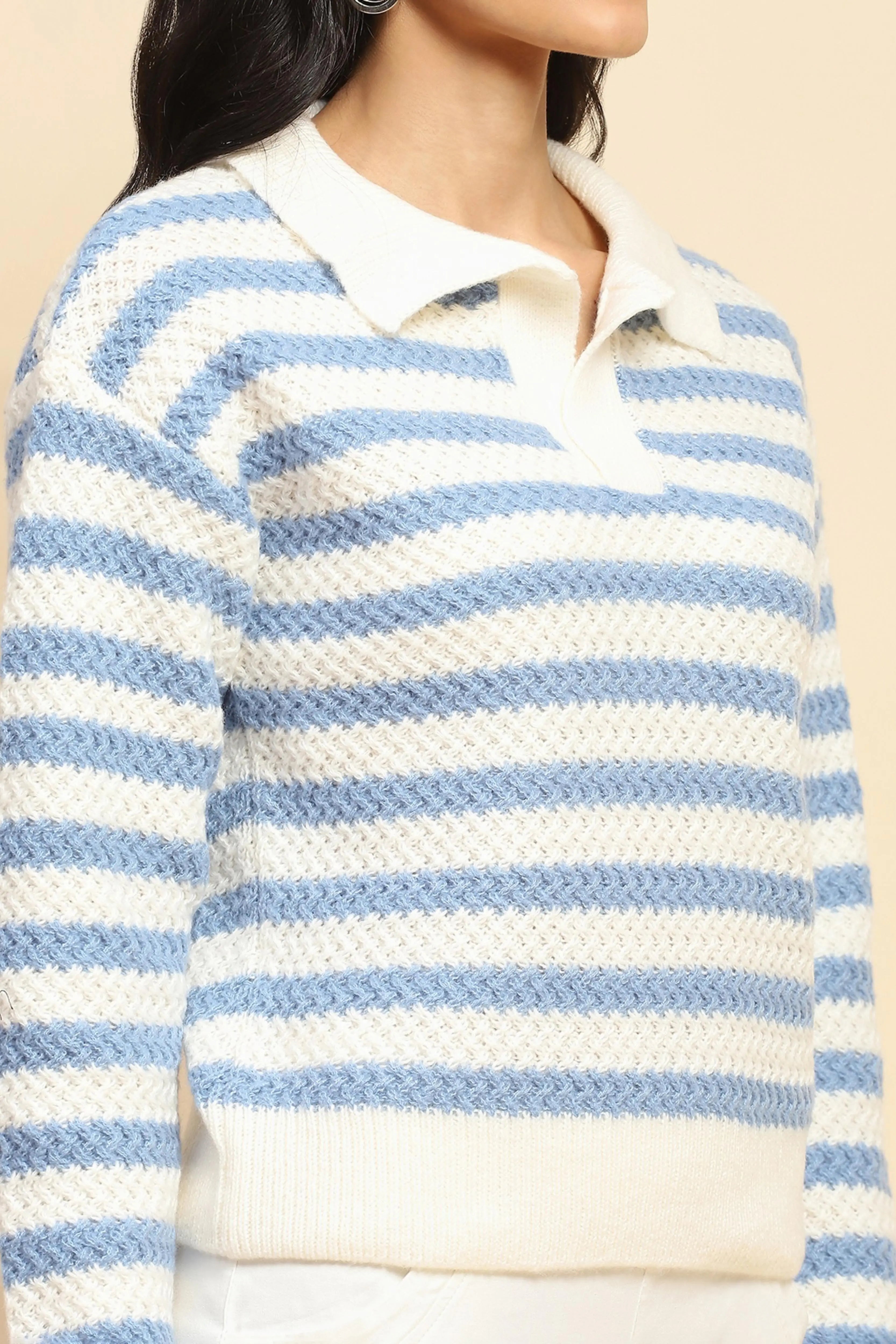 Blue Wool Blend Striped Pullover - Global Republic