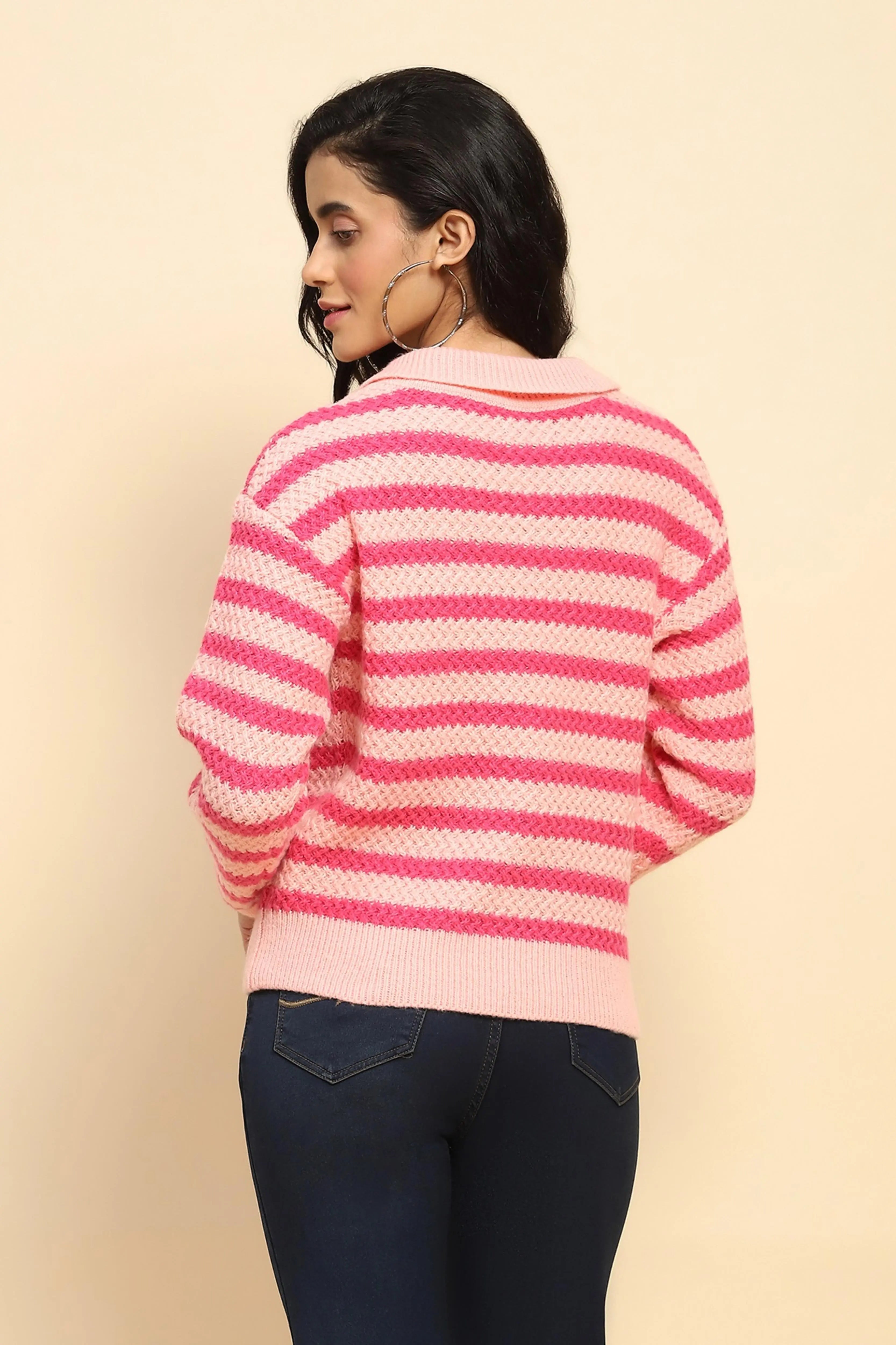 Fuchsia Wool Blend Striped Pullover - Global Republic