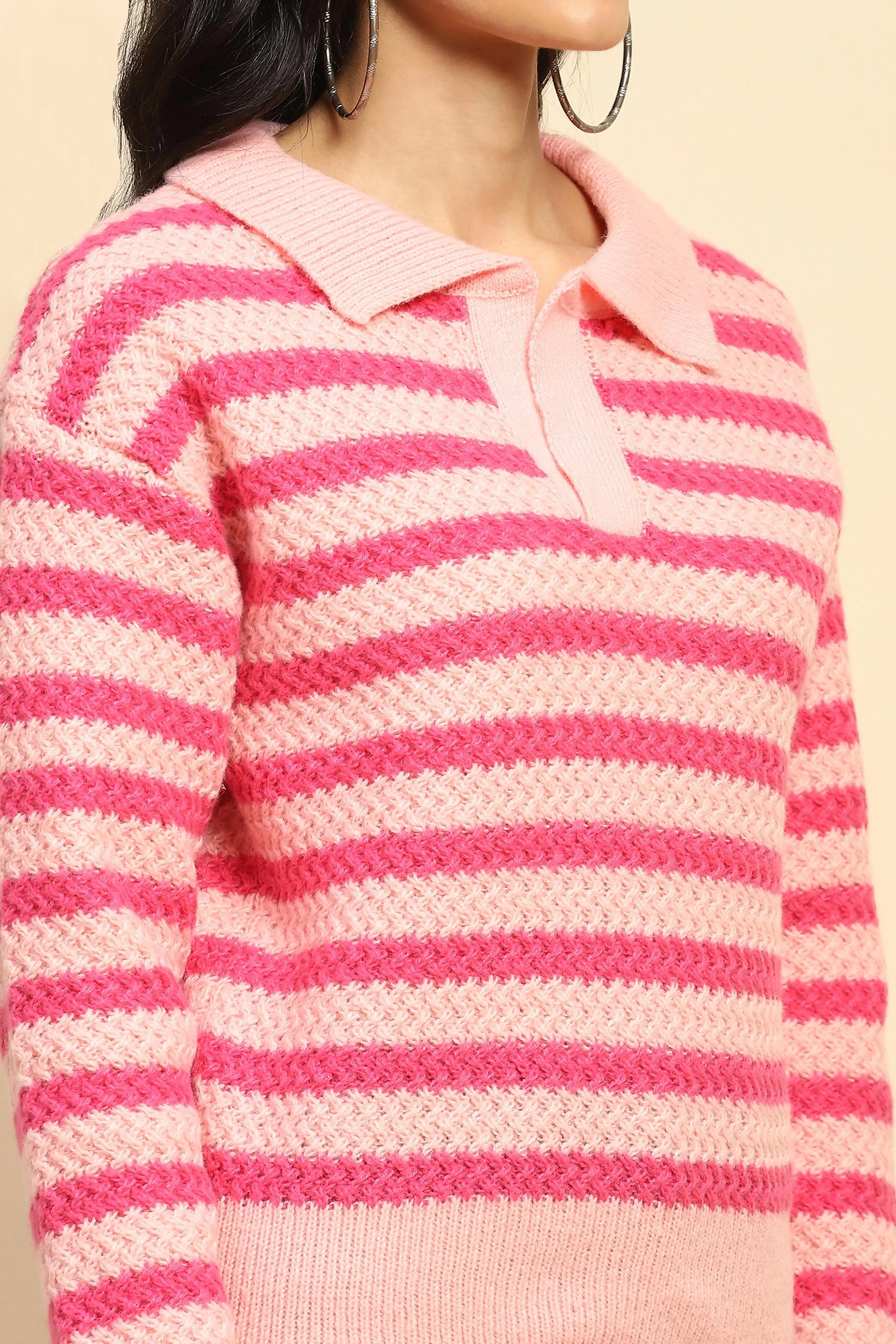 Fuchsia Wool Blend Striped Pullover - Global Republic