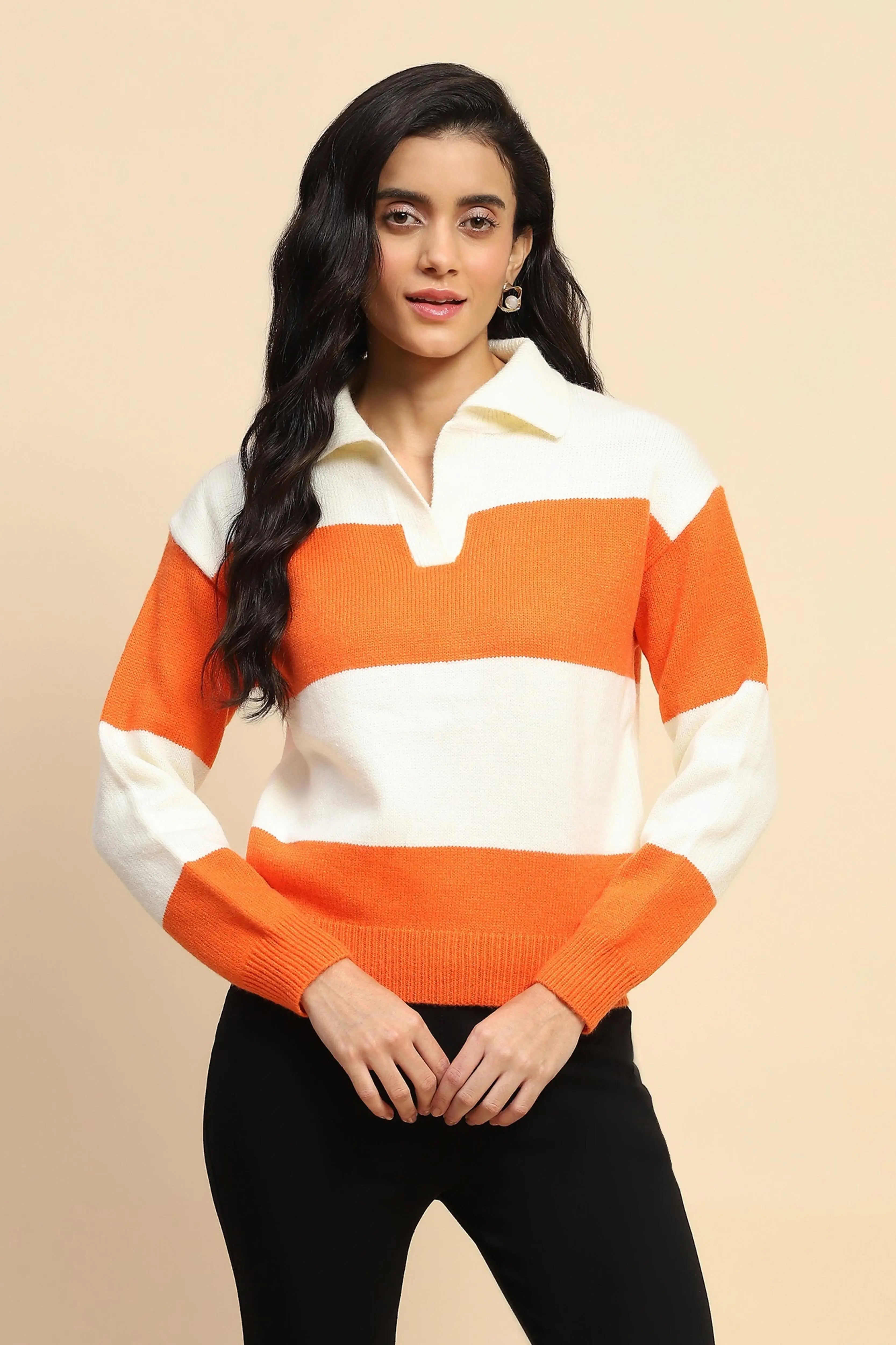 Orange Wool Blend Winter Pullover - Global Republic