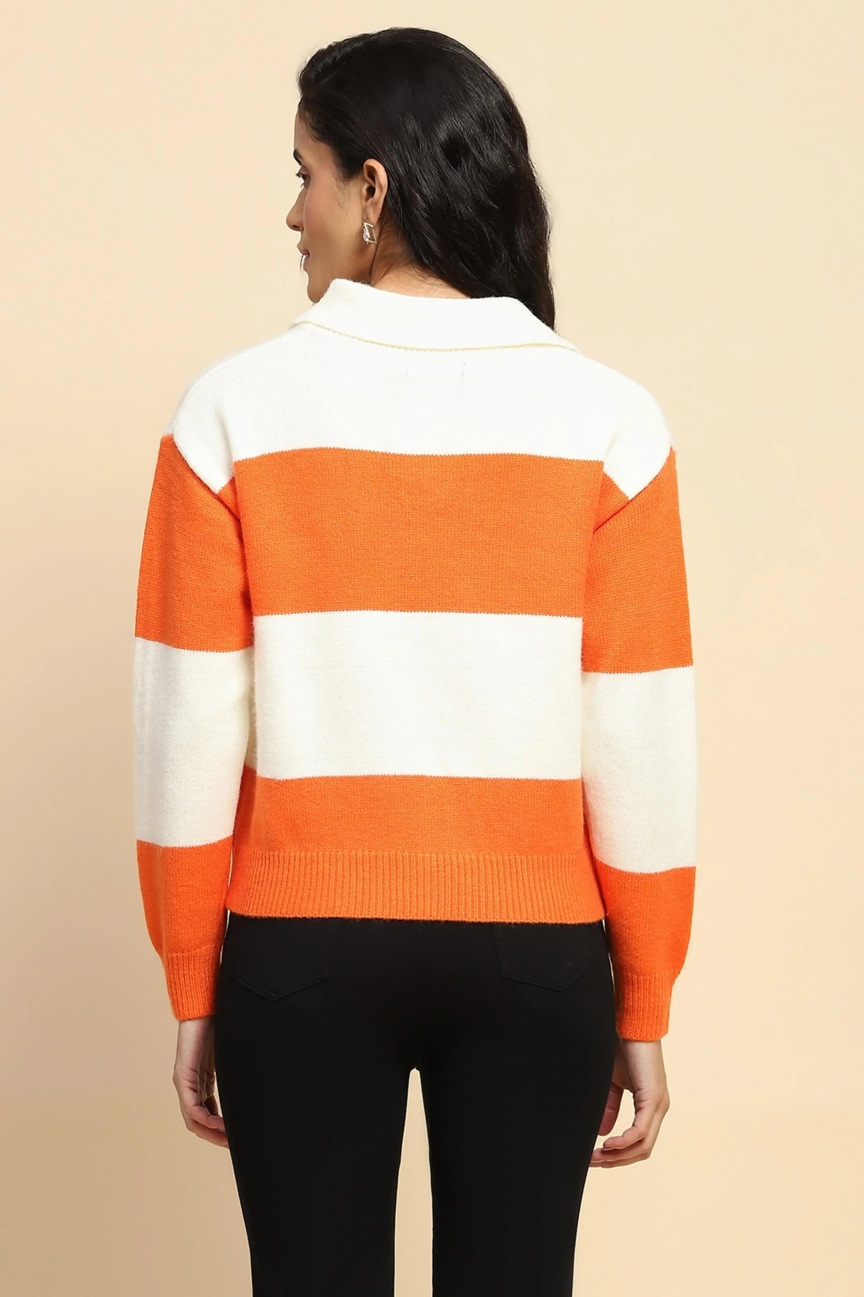 Orange Wool Blend Winter Pullover - Global Republic