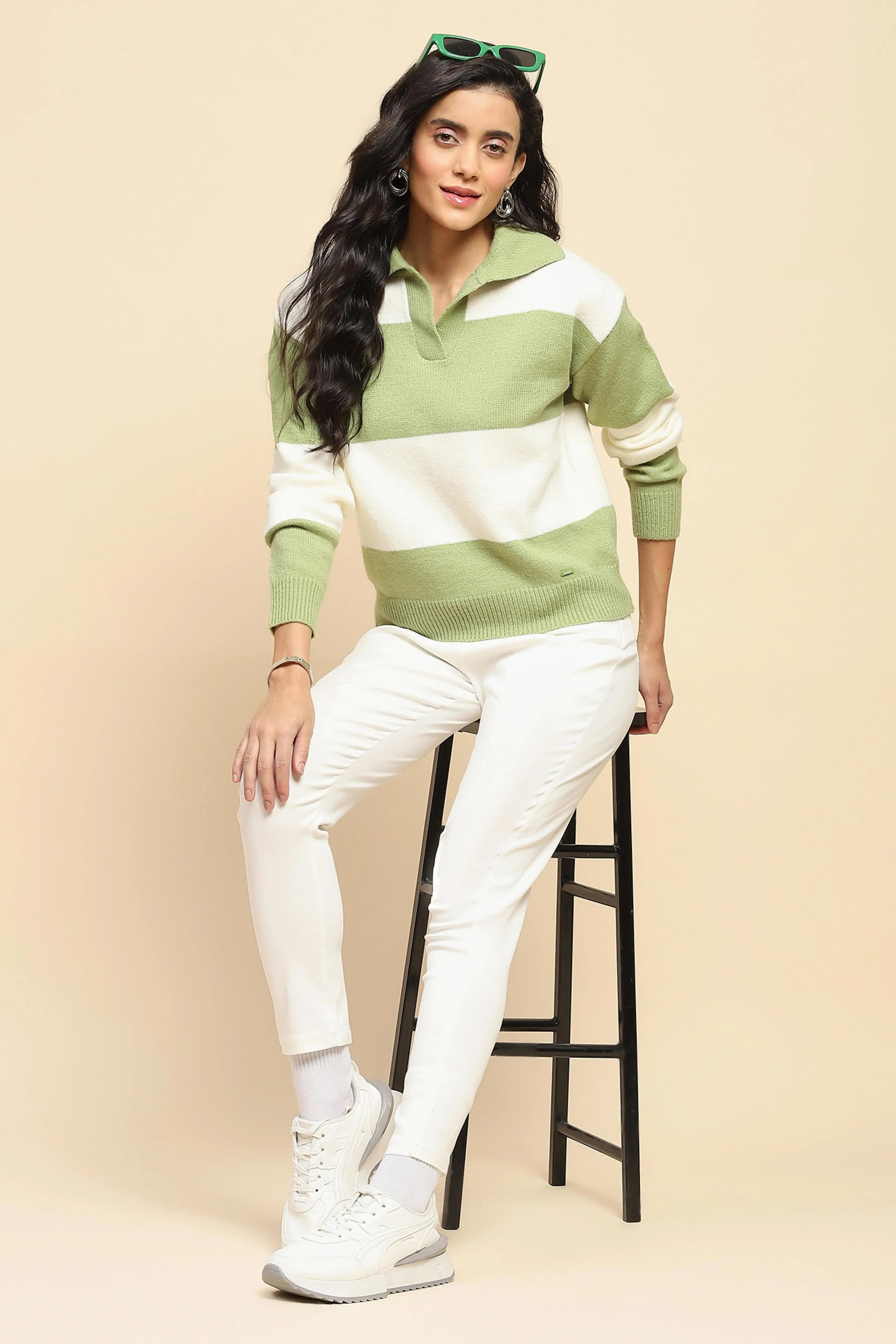 Green Wool Blend Relaxed Fit Pullover - Global Republic