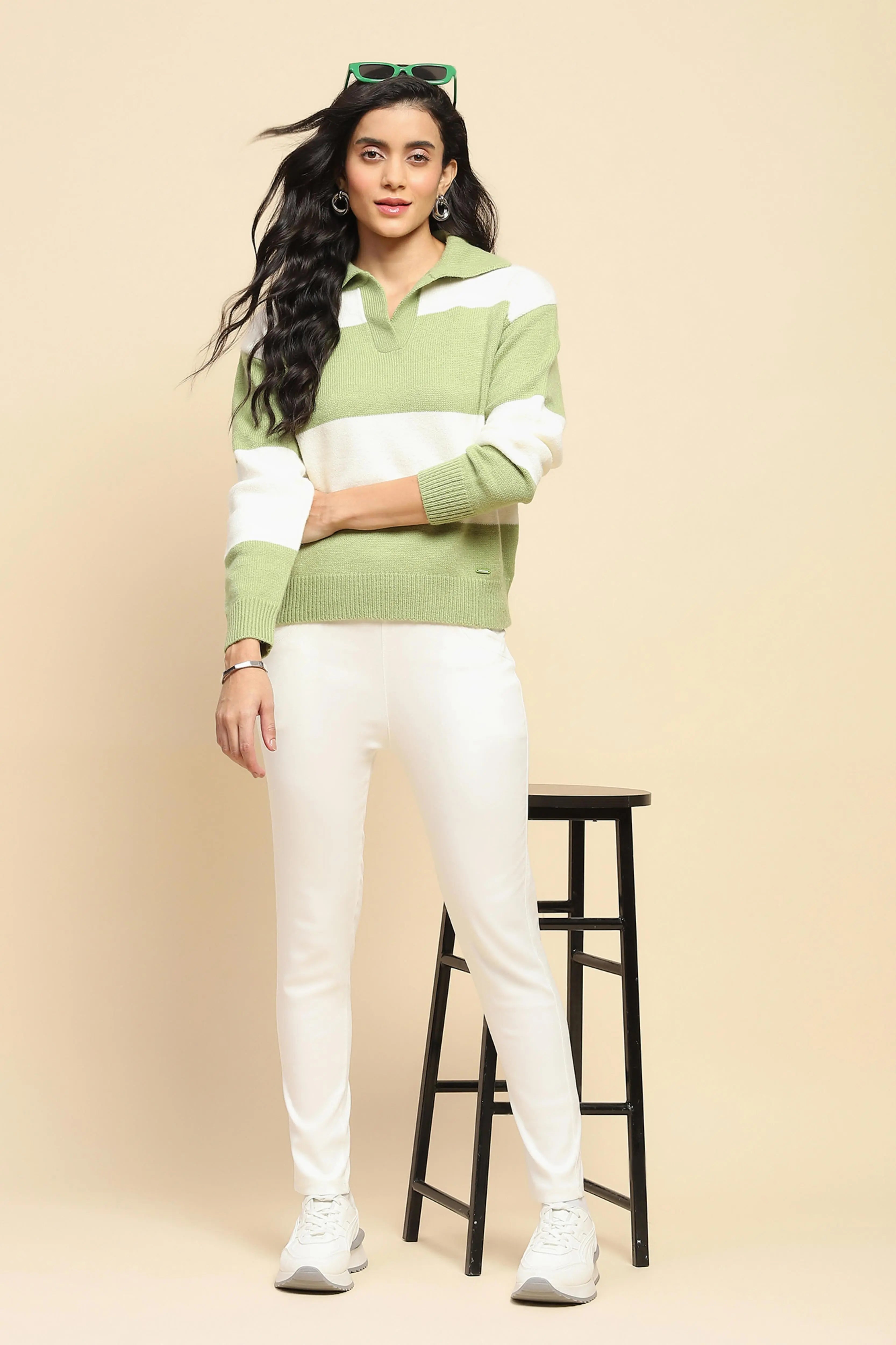 Green Wool Blend Relaxed Fit Pullover - Global Republic