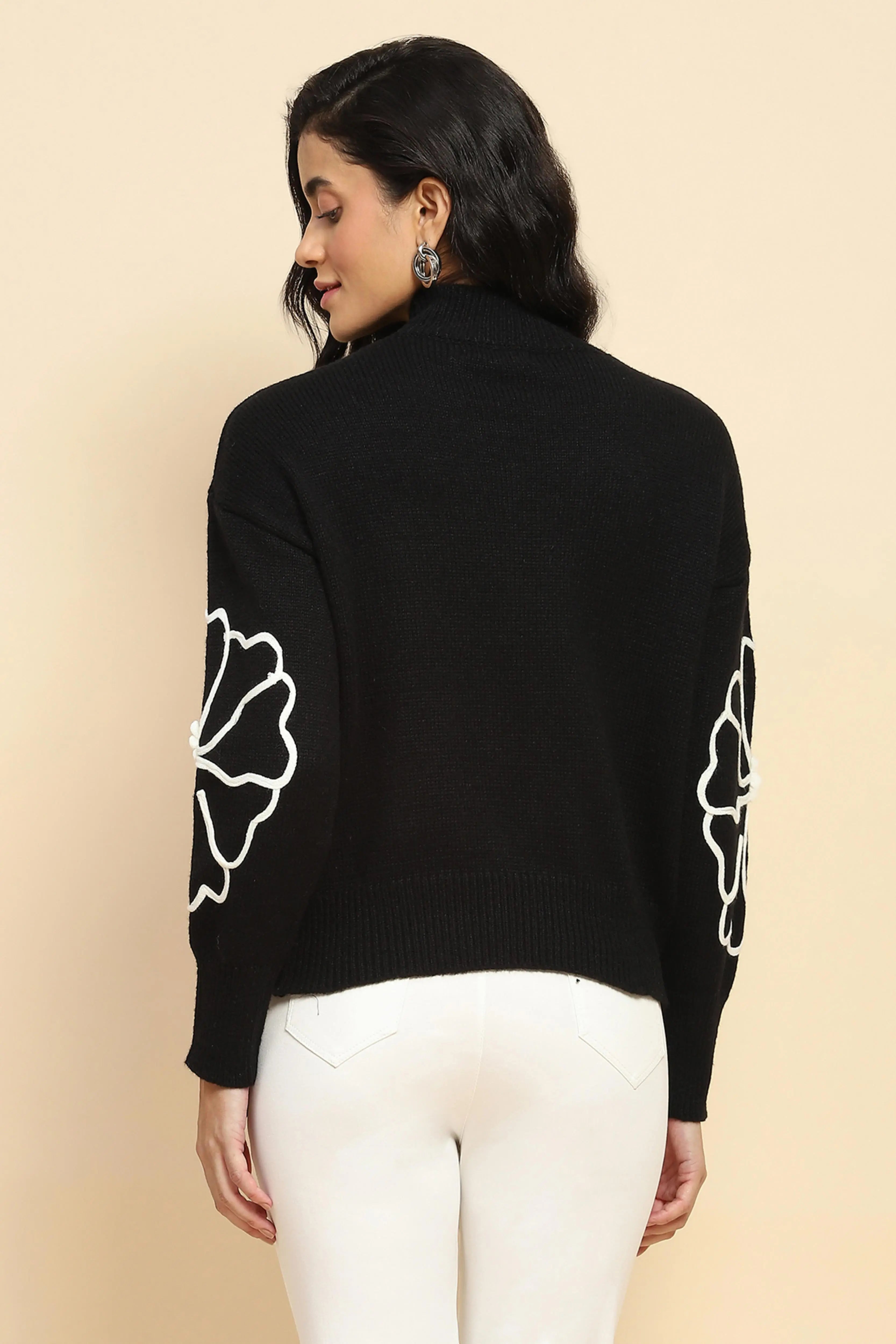 Black Wool Blend Loose Fit Pullover - Global Republic