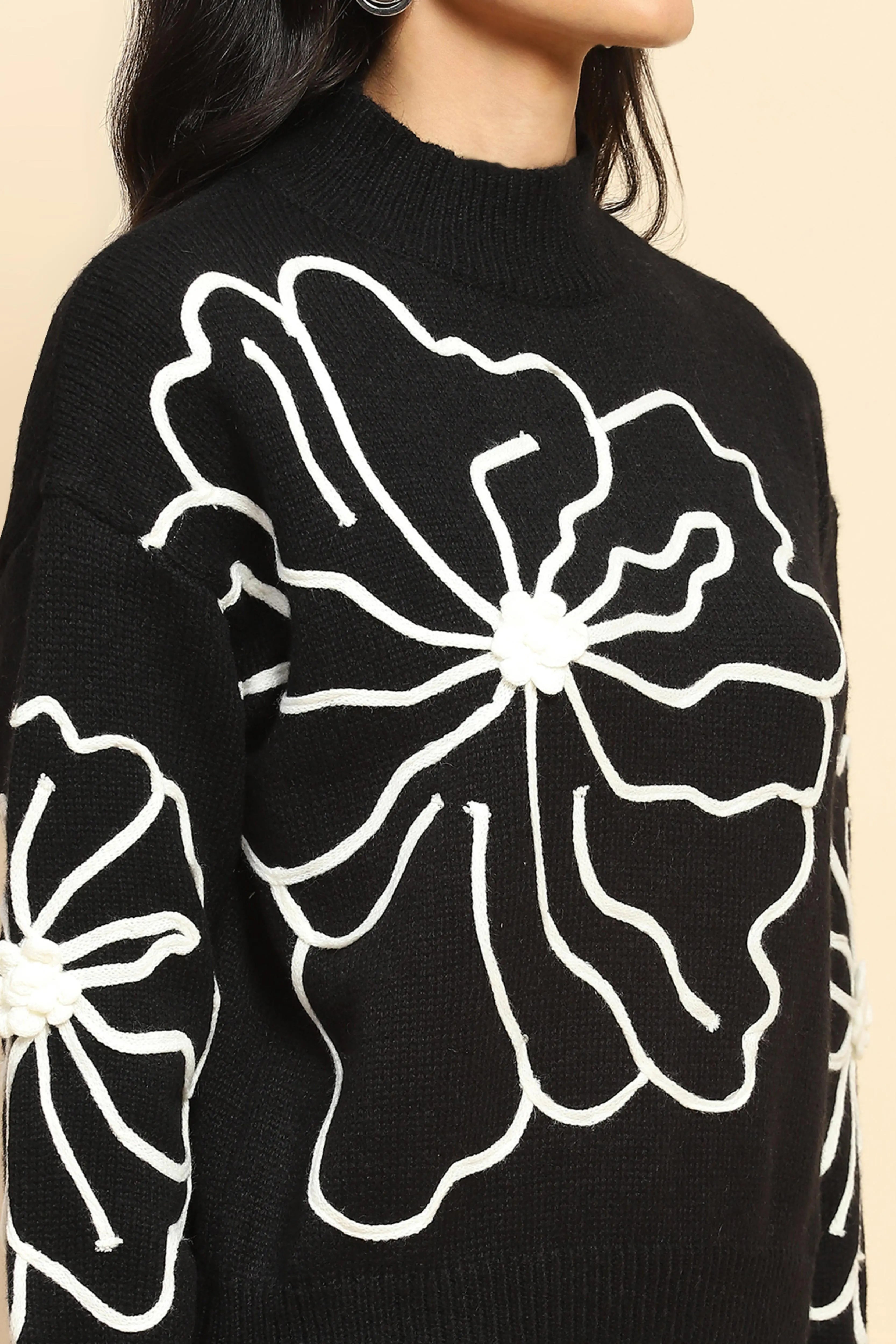 Black Wool Blend Loose Fit Pullover - Global Republic