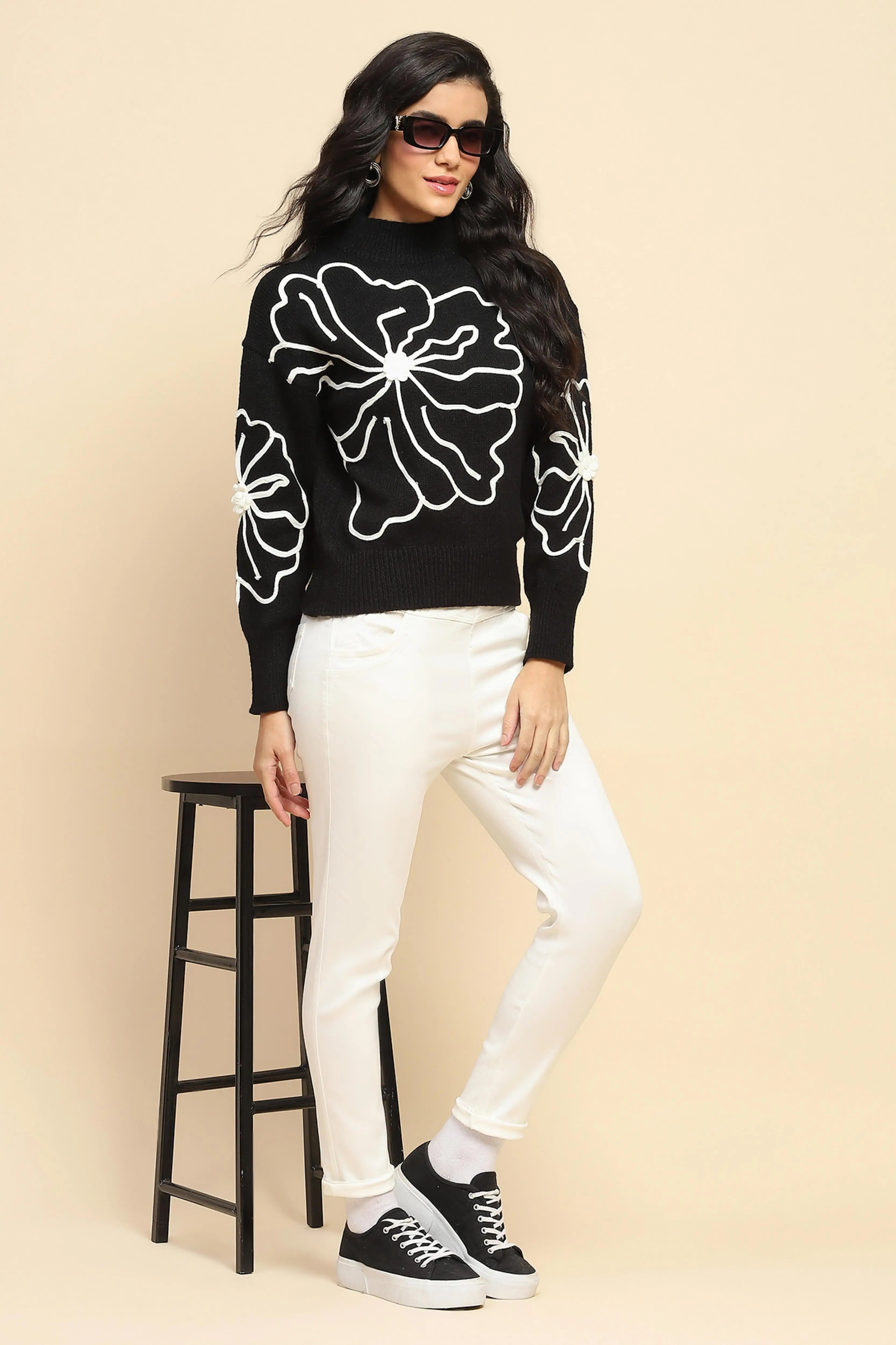 Black Wool Blend Loose Fit Pullover - Global Republic