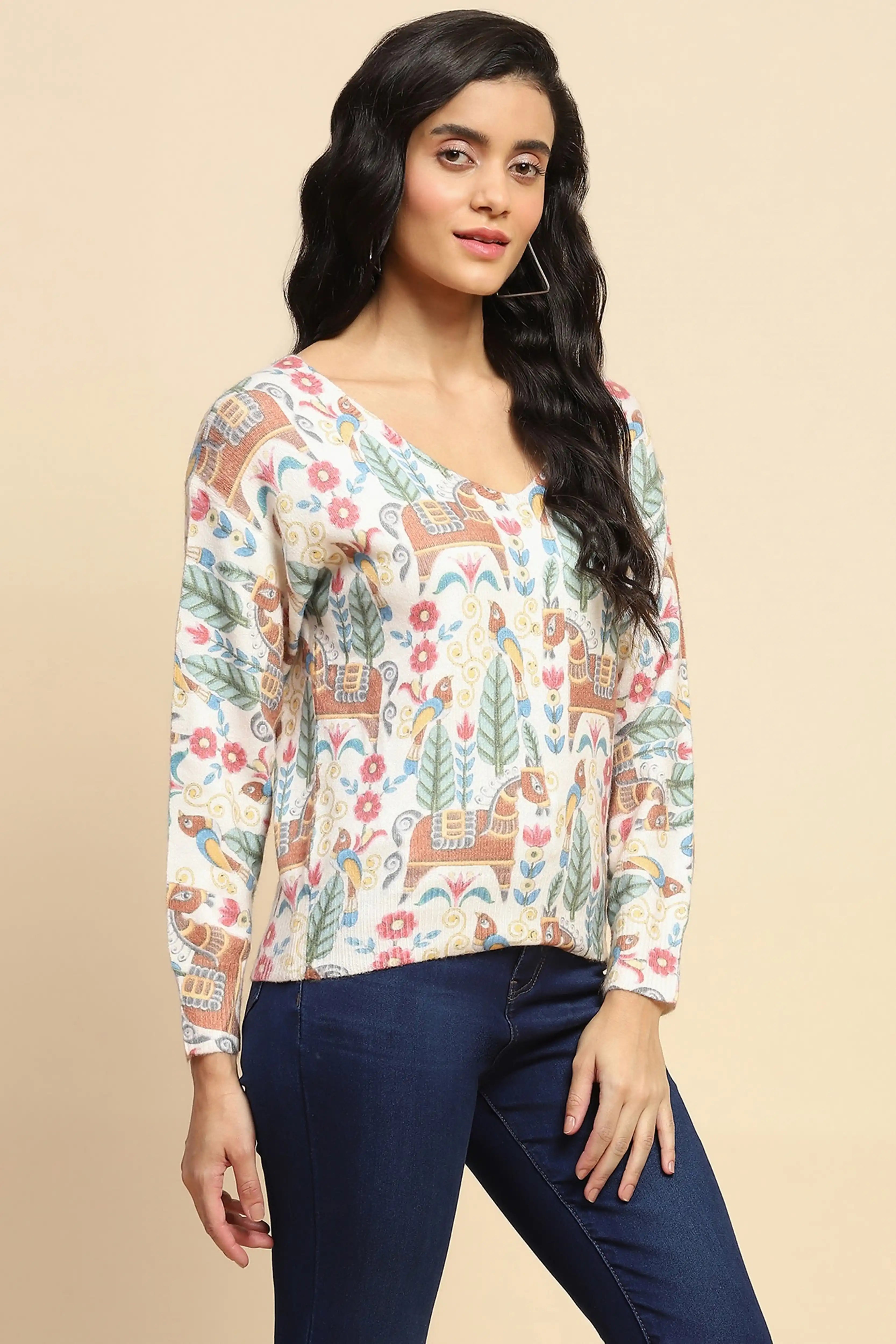 Multi Printed Woolen Sweater