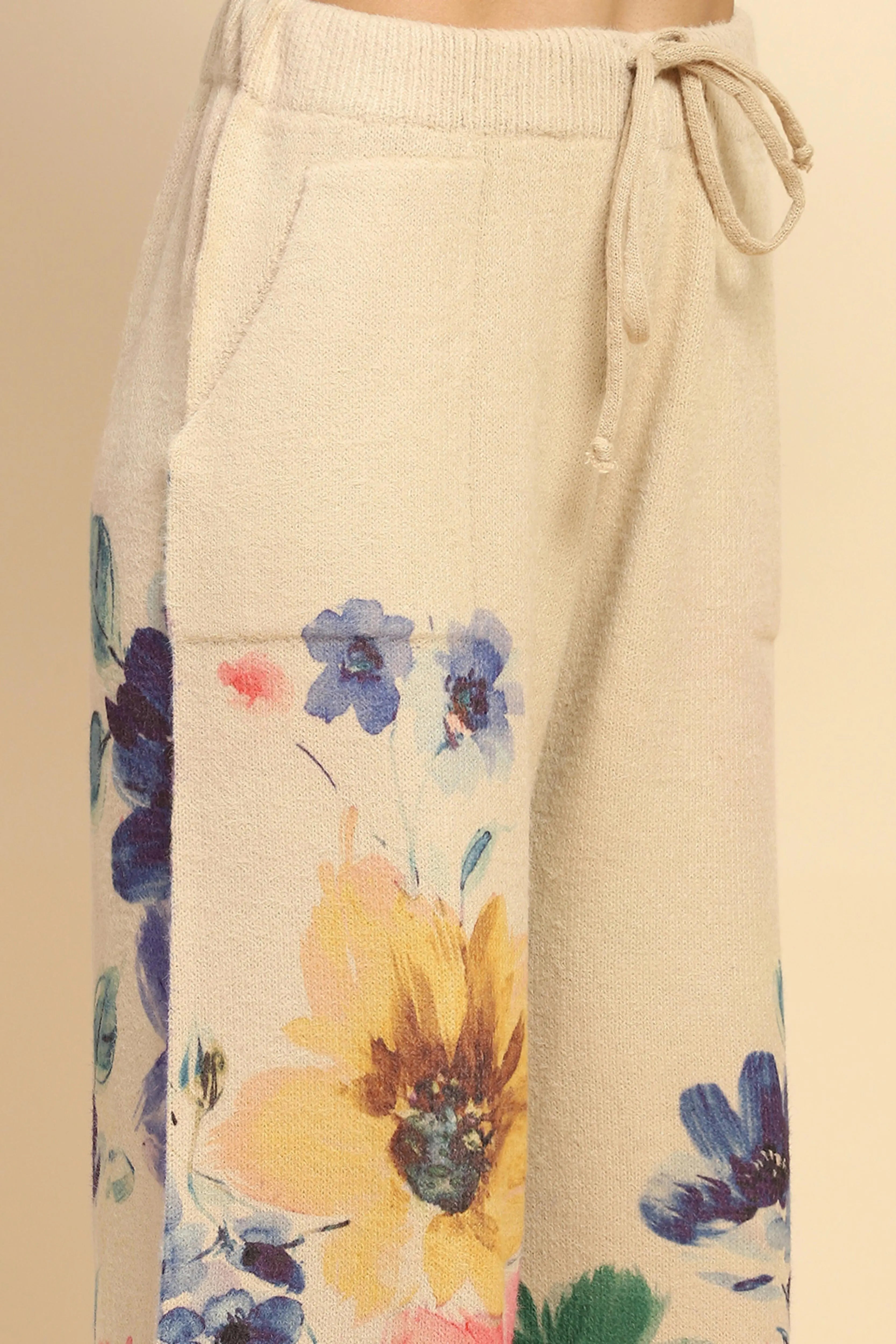 Beige Floral Loose Winter Co-ord Set - Global Republic