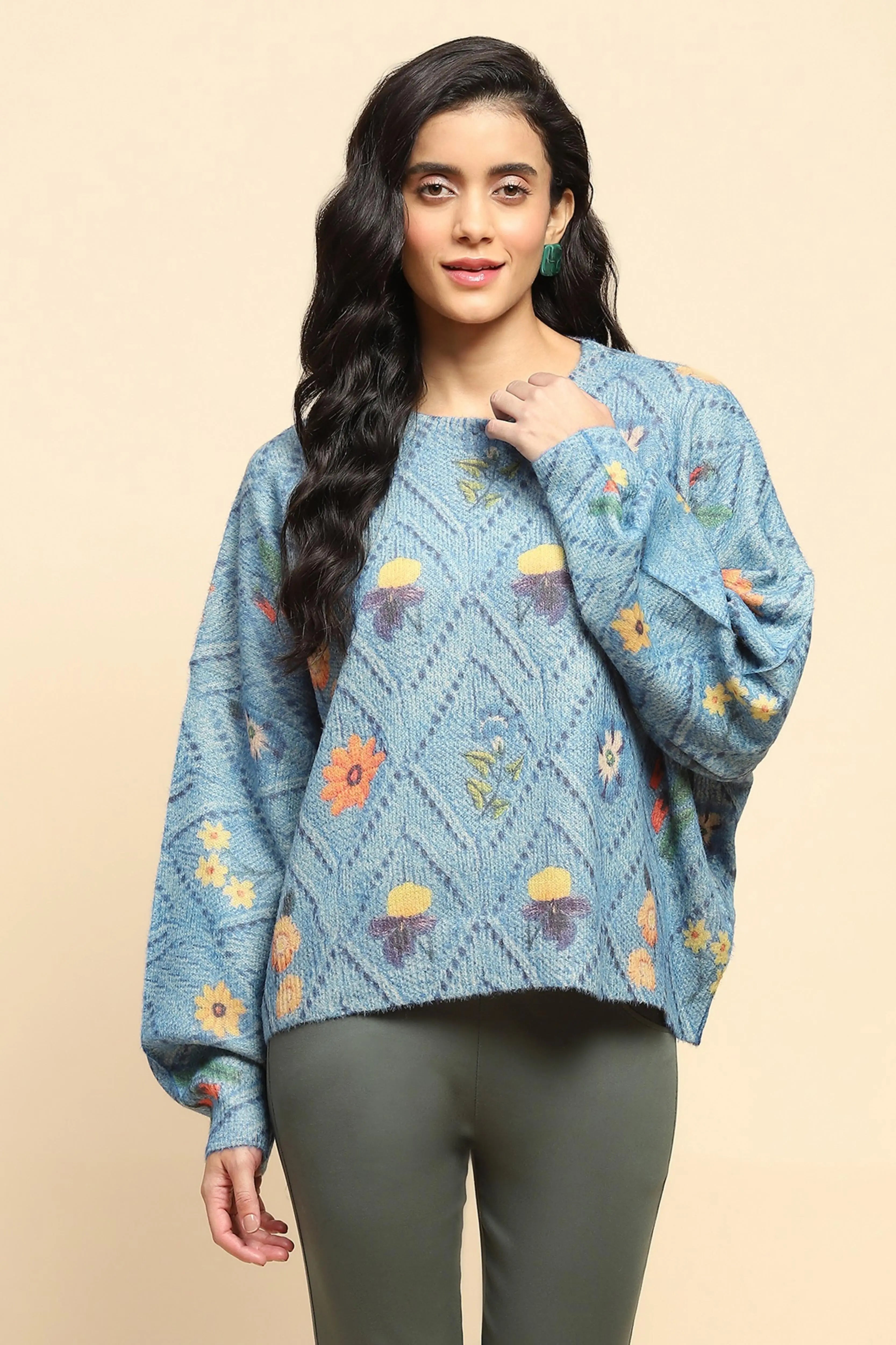 Blue Loose Winter Pullover - Global Republic