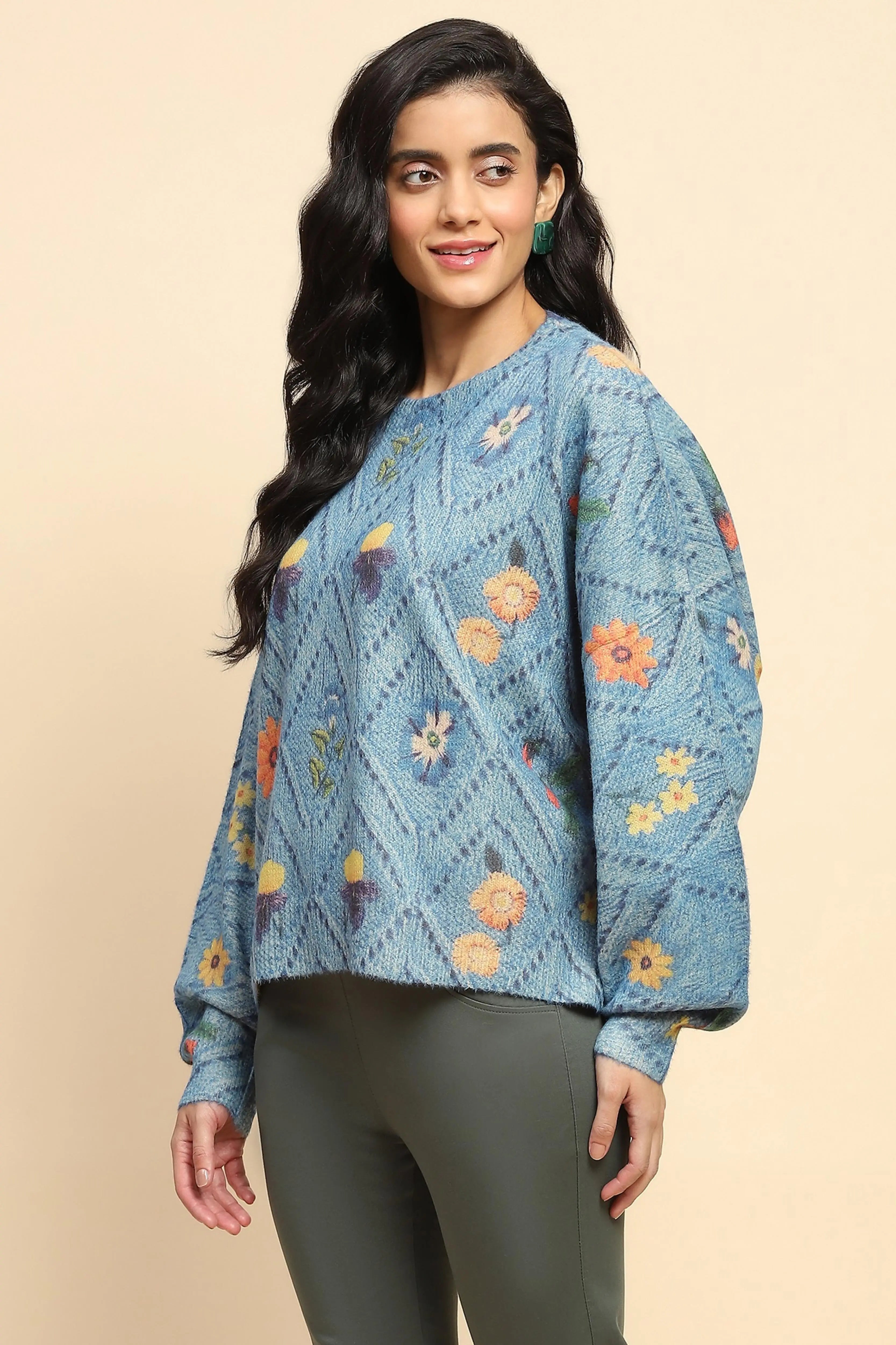 Blue  Loose Winter Pullover - Global Republic