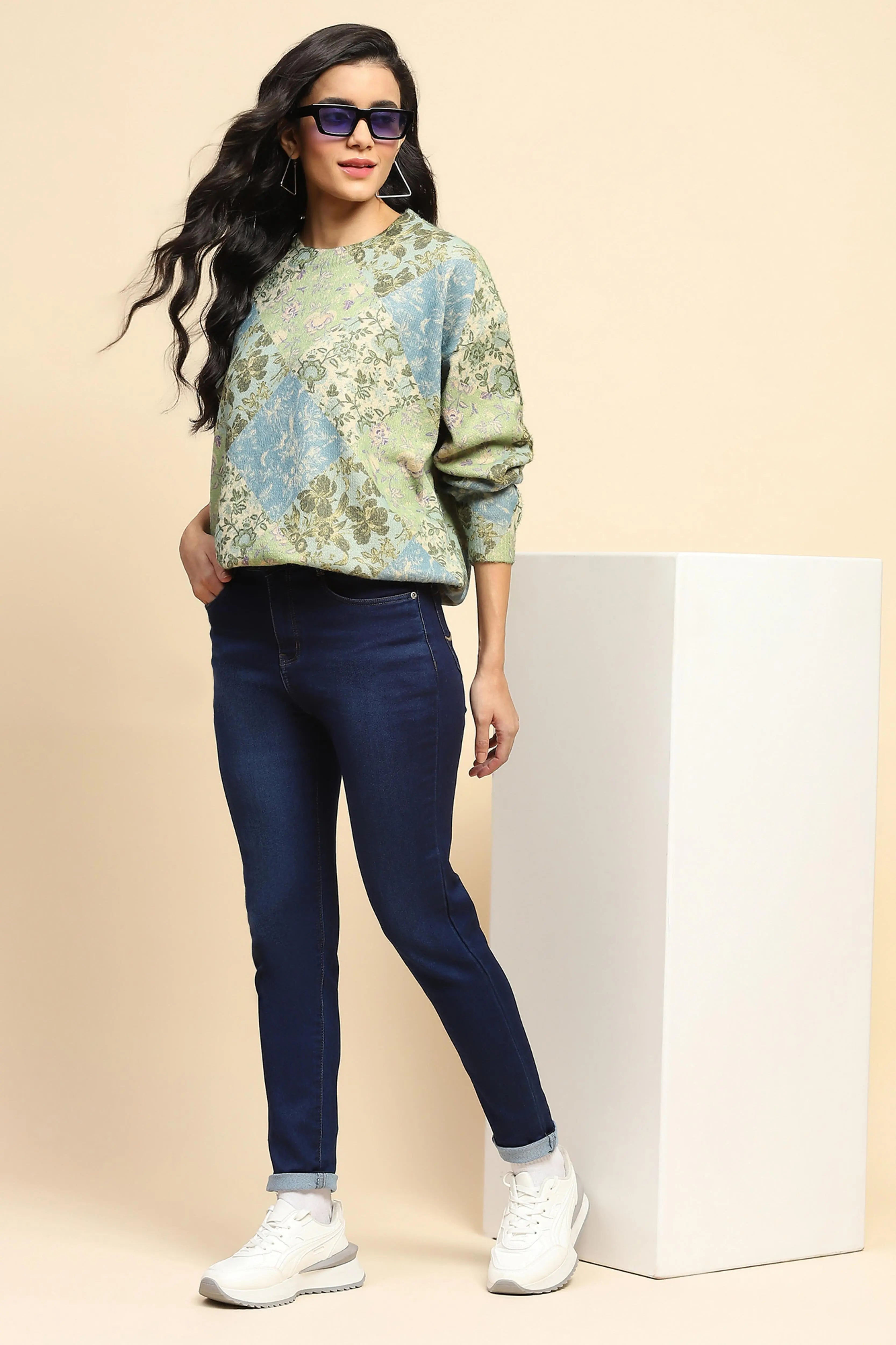Green Loose Winter Pullover - Global Republic