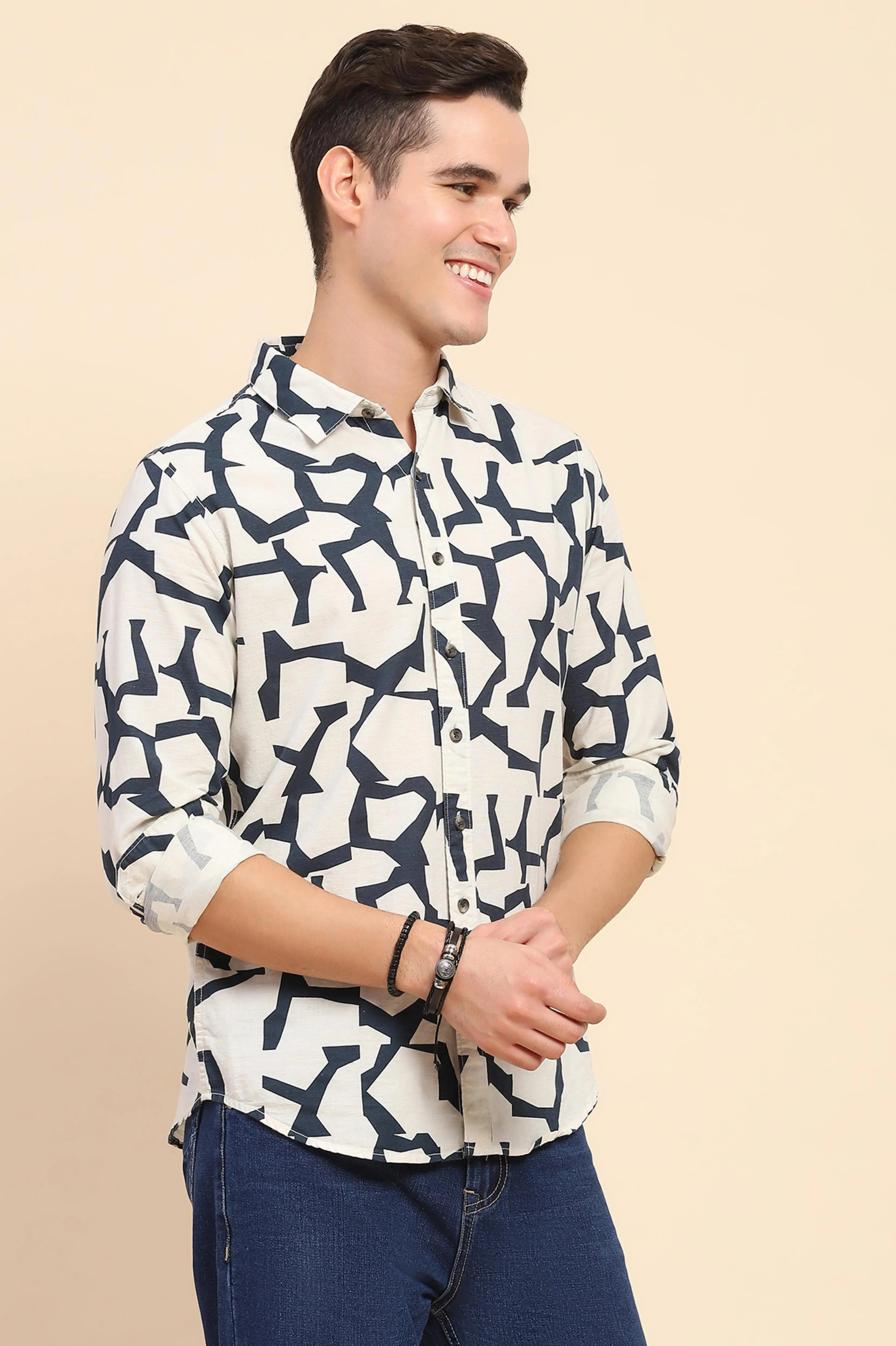 Navy Abstract Cotton Casual Shirt - Global Republic