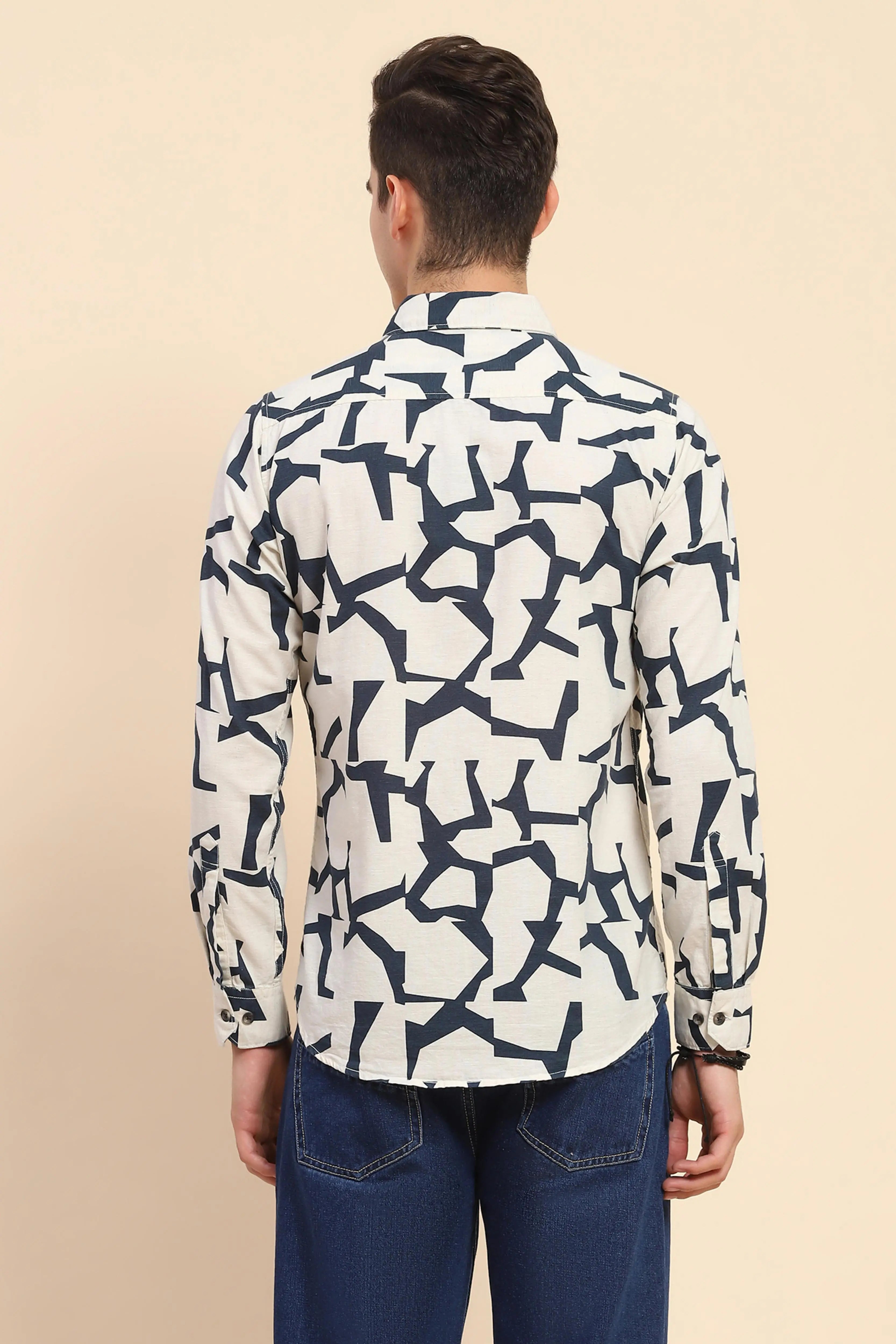 Navy Abstract Cotton Casual Shirt - Global Republic