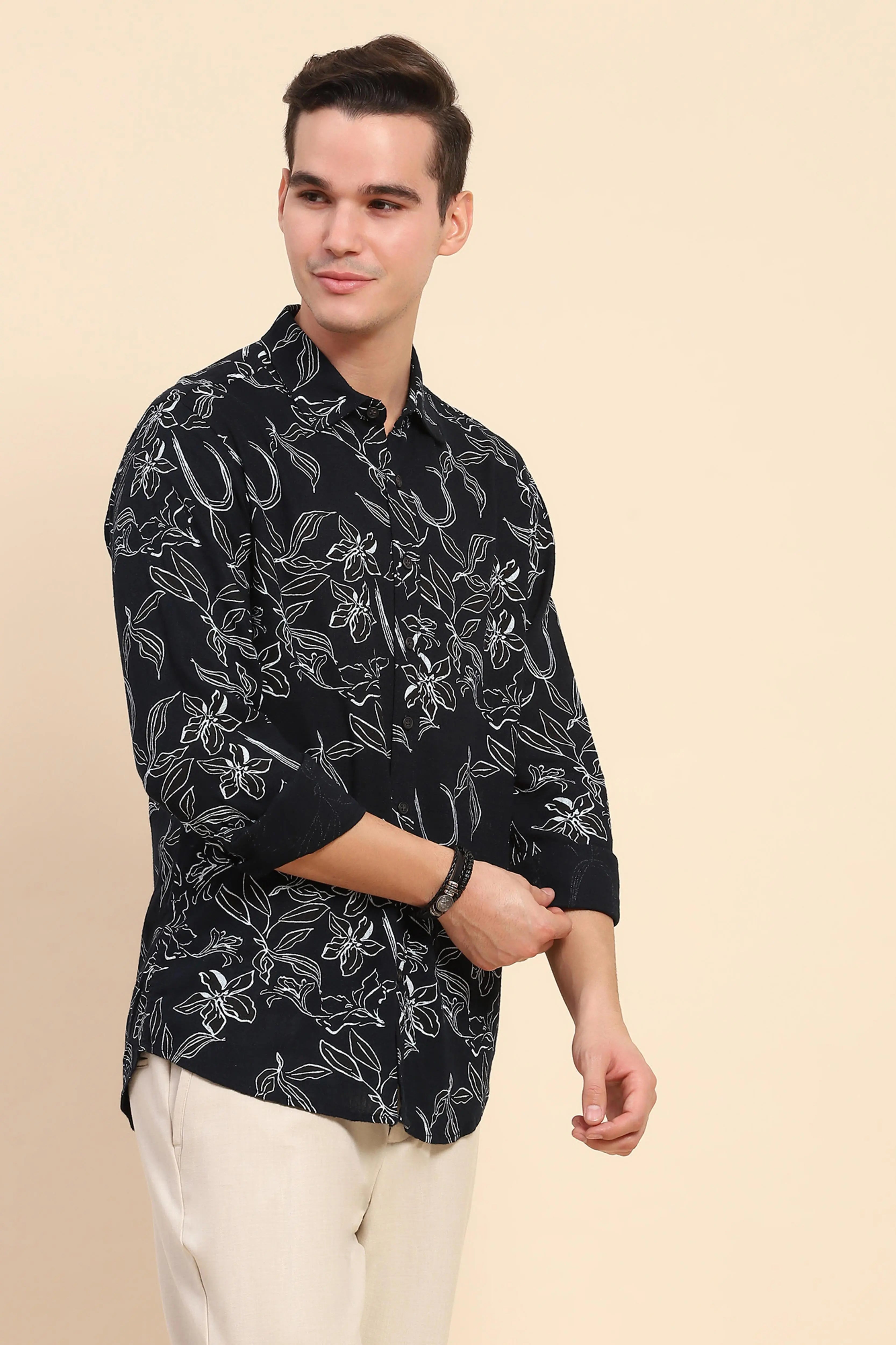 Navy Cotton Floral Casual Shirt - Global Republic