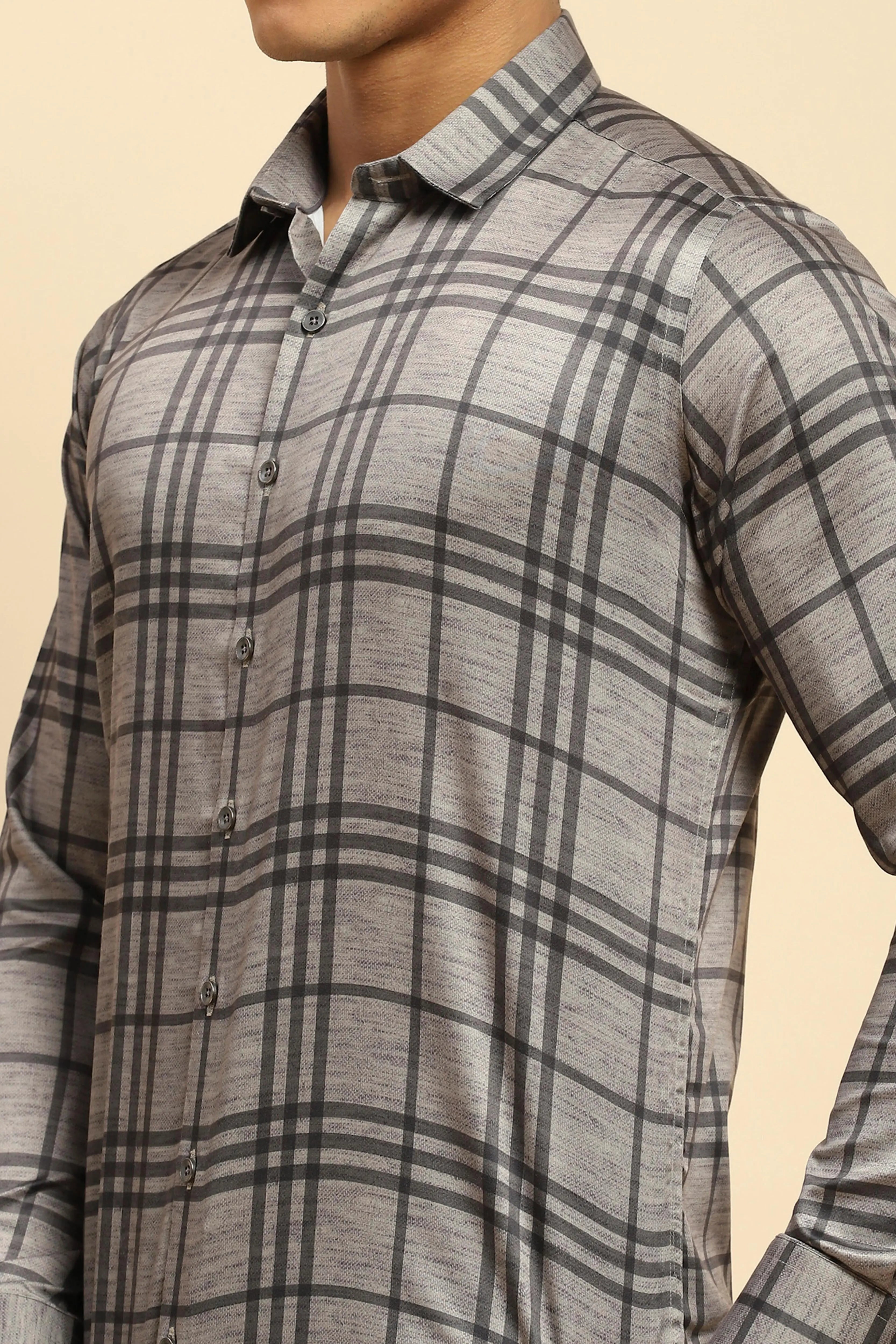 Grey Cotton Blend Tailored fit Shirt - Global Republic
