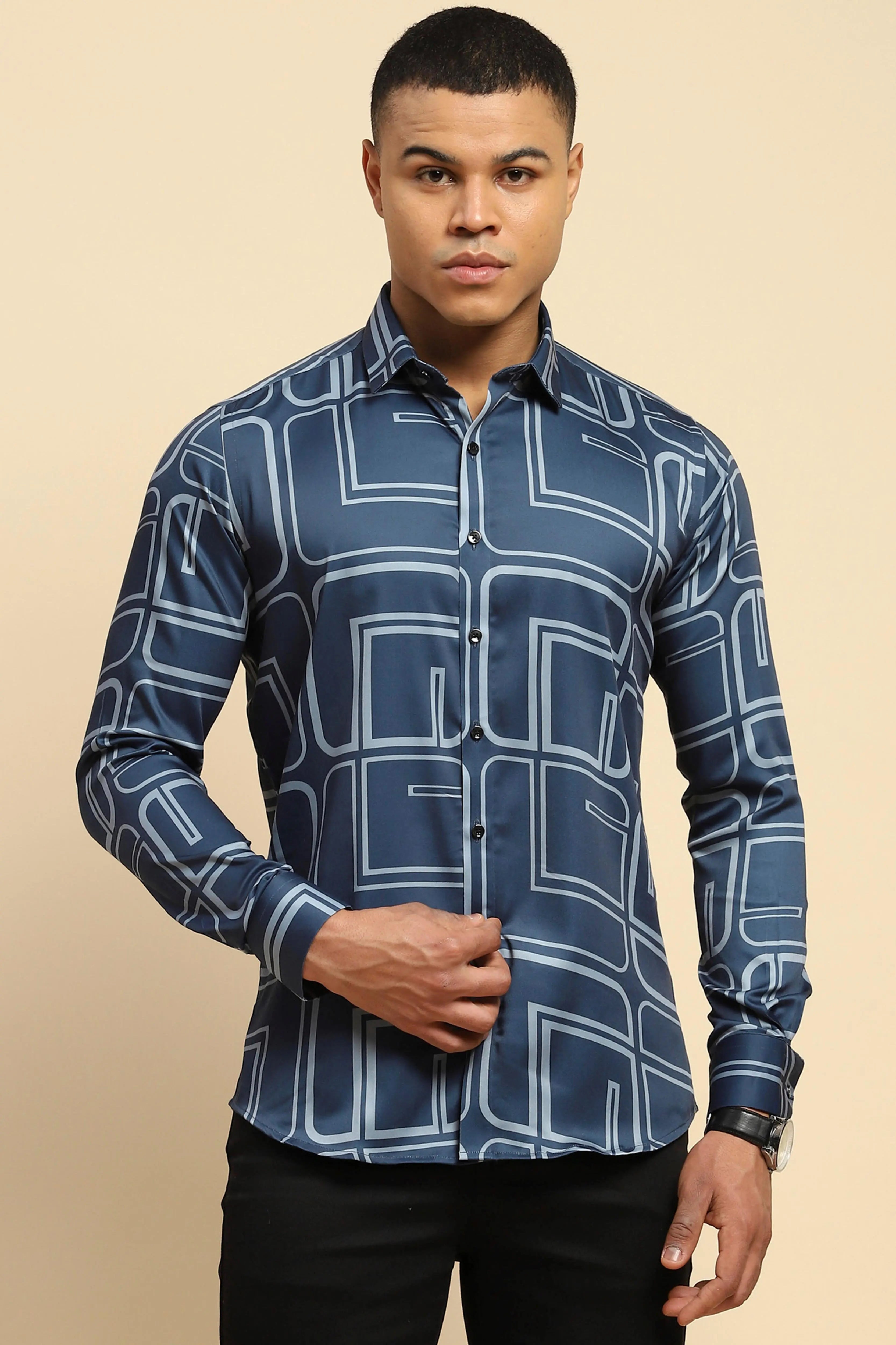 Blue Cotton Blend Tailored fit Shirt - Global Republic