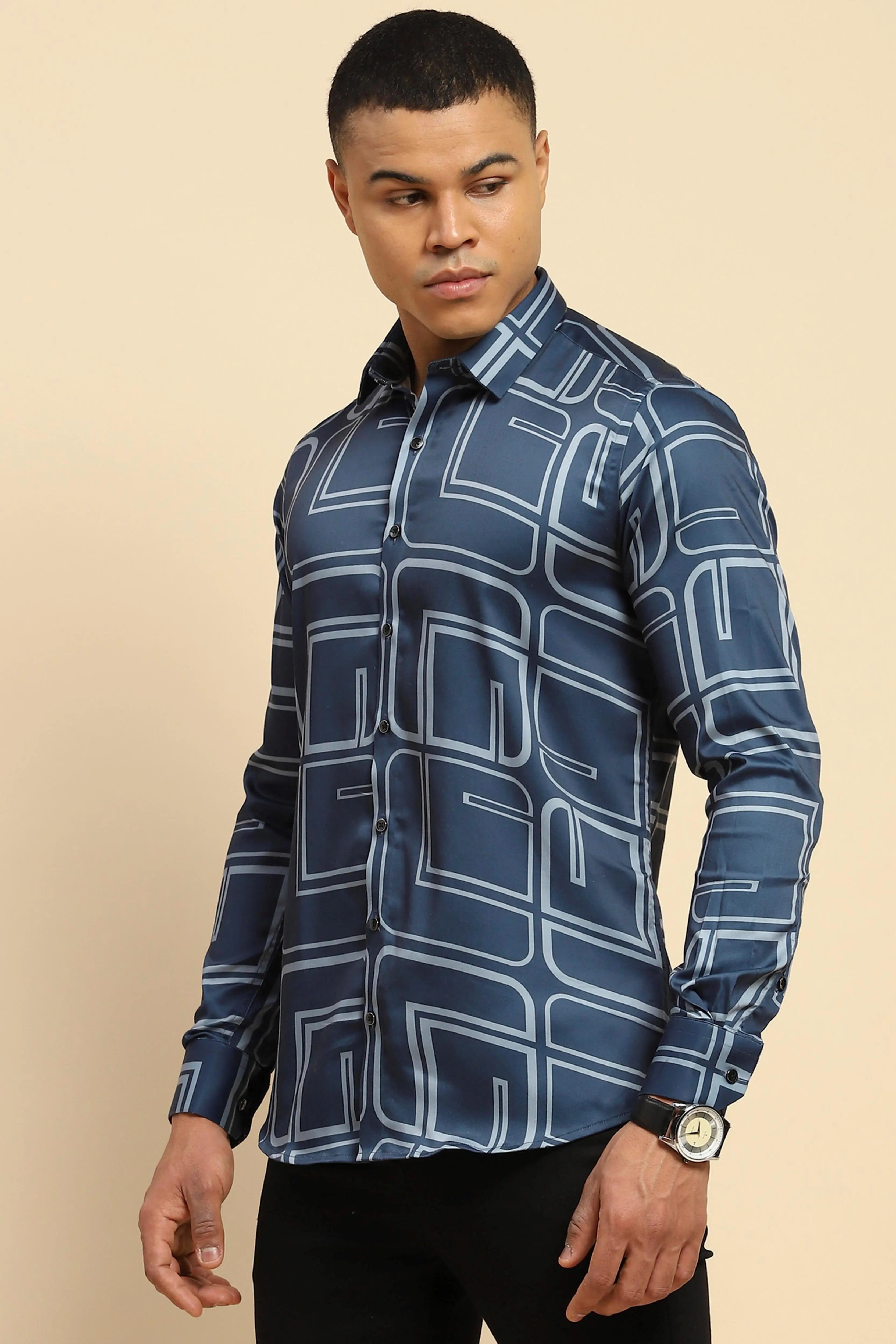Blue Cotton Blend Tailored fit Shirt - Global Republic