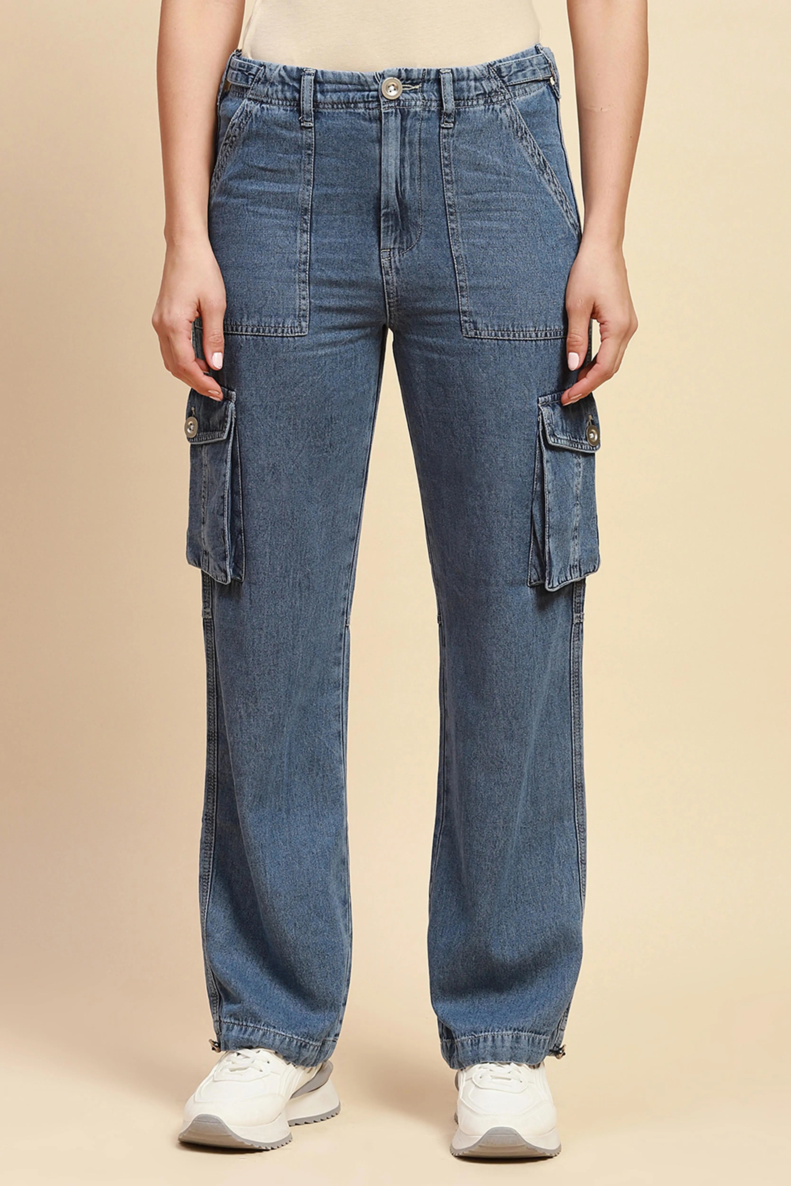 Blue Cotton Straight Relaxed Fit Cargo - Global Republic