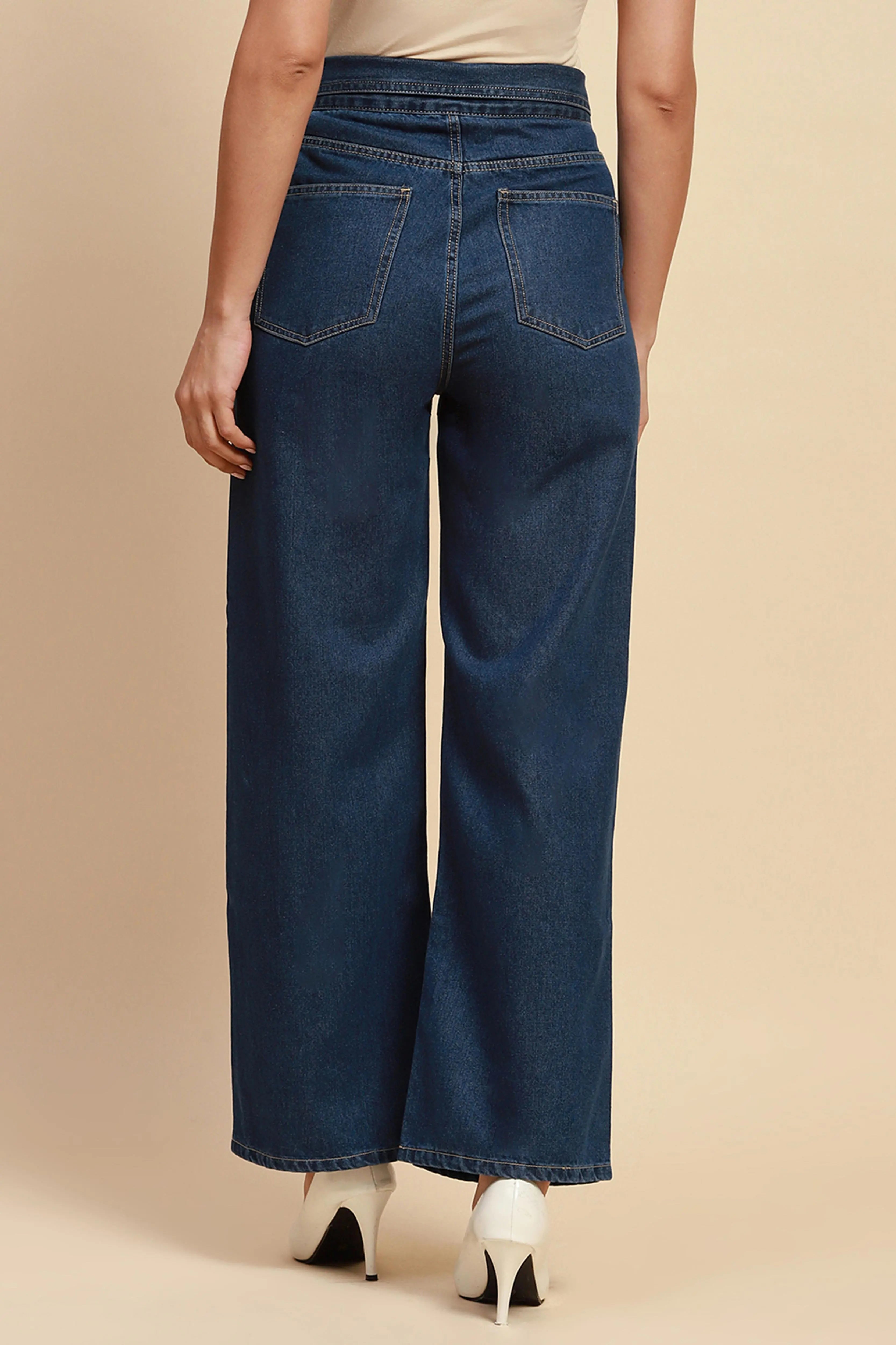 Blue Cotton Blend Loose Fit Jeans For Women - Global Republic