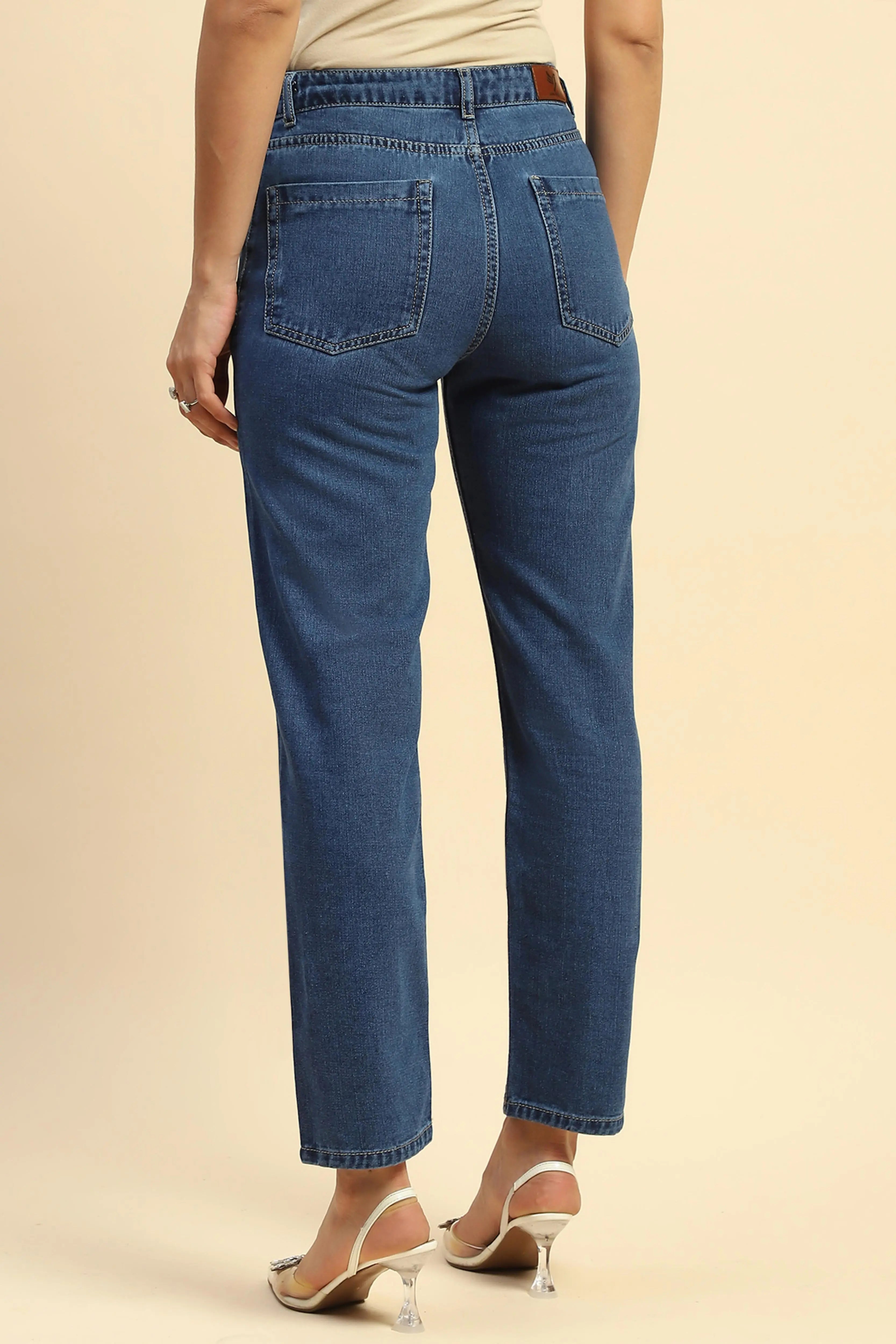 Blue Cotton Blend Mom Fit Jeans - Global Republic
