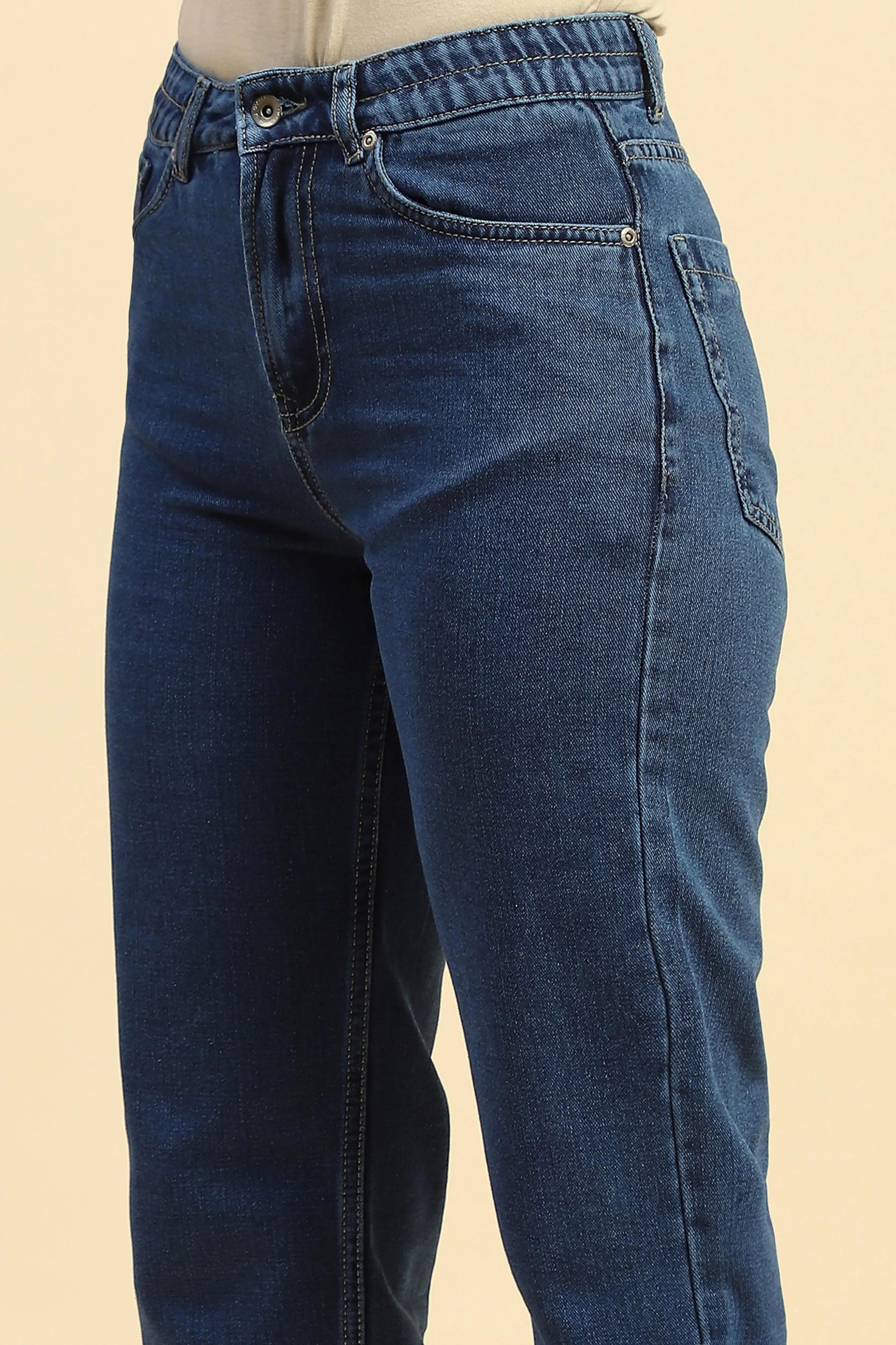 Blue Cotton Blend Mom Fit Jeans - Global Republic