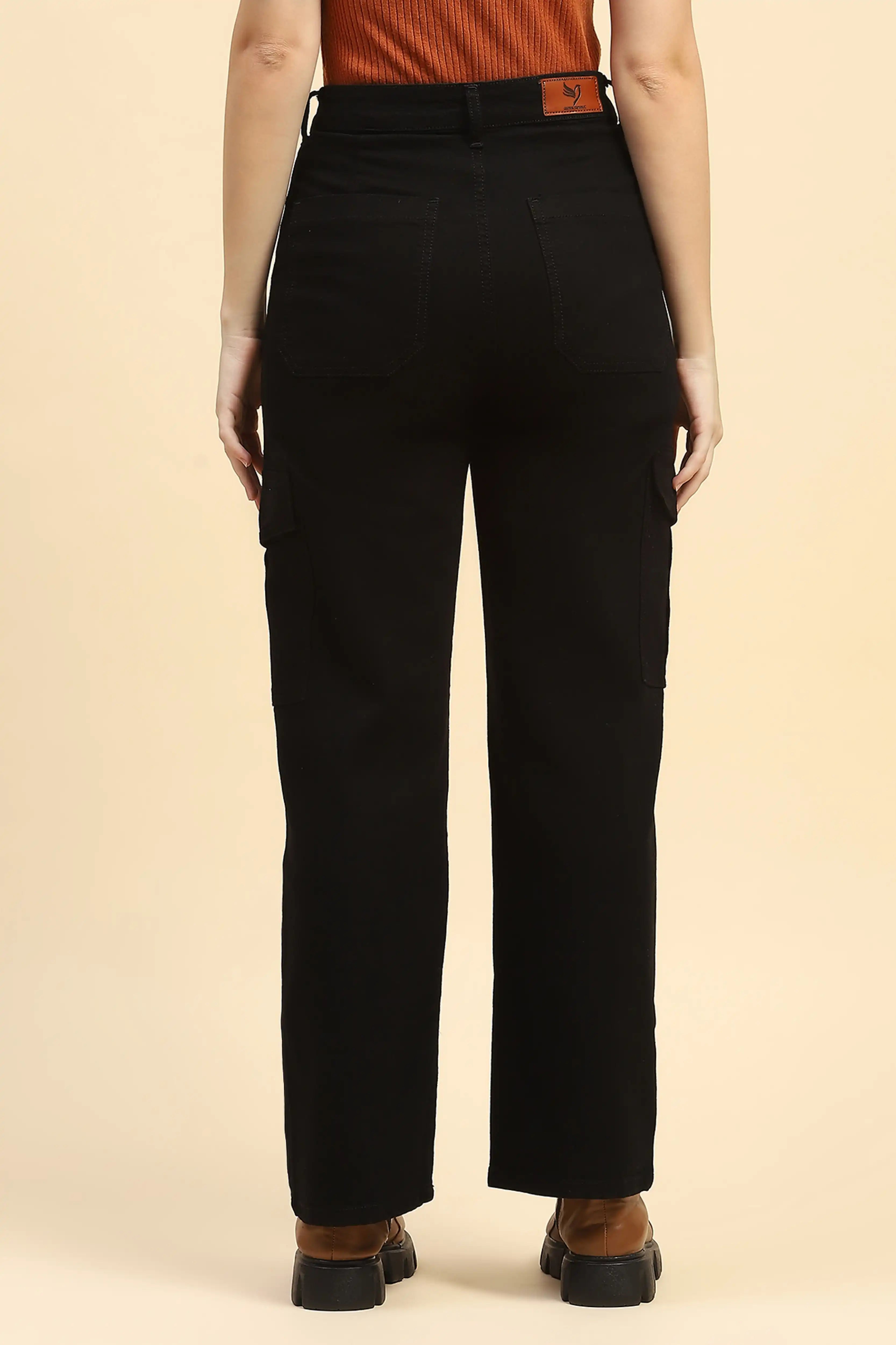 Jet Black Cotton Straight Fit Cargo