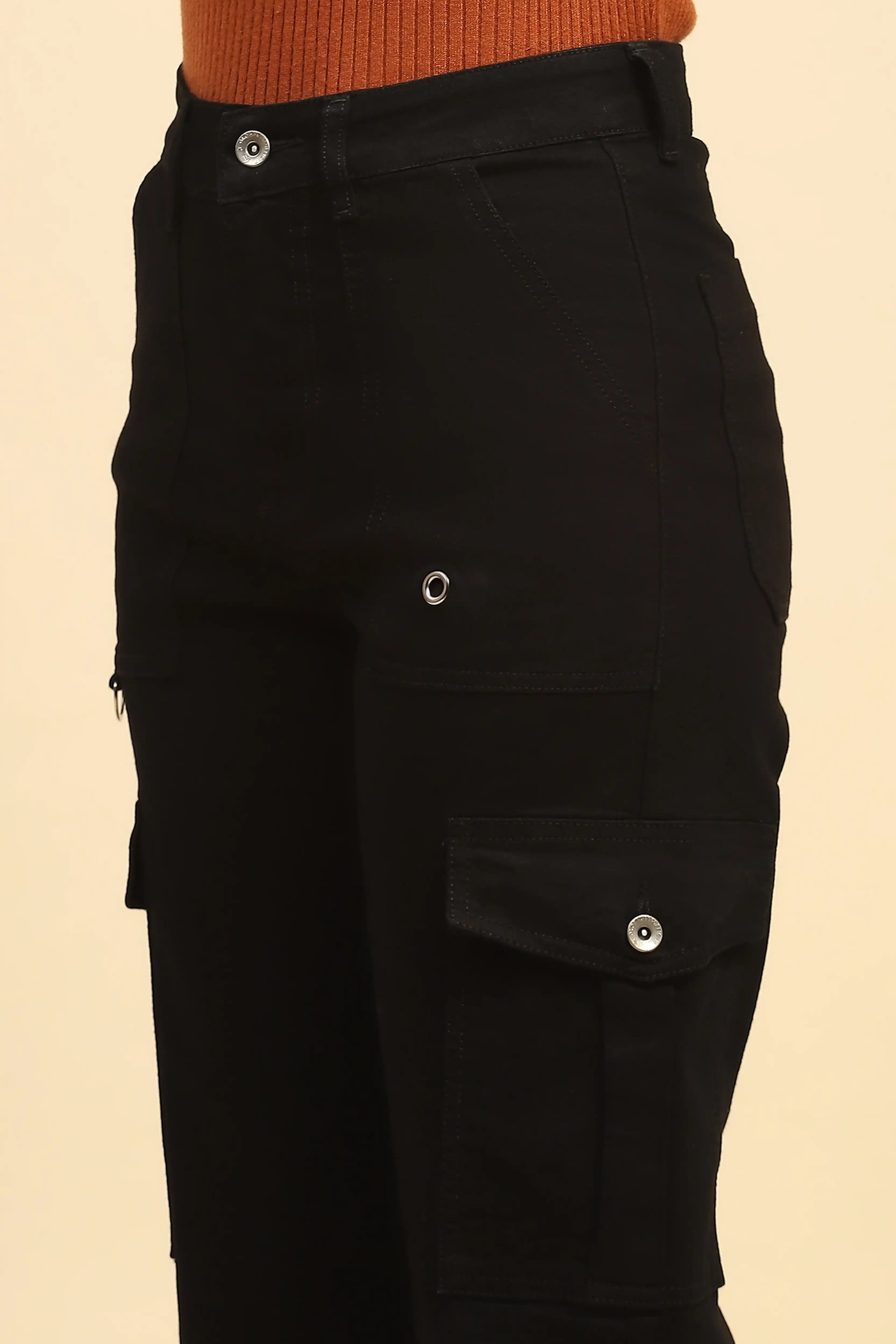 Jet Black Cotton Straight Fit Cargo