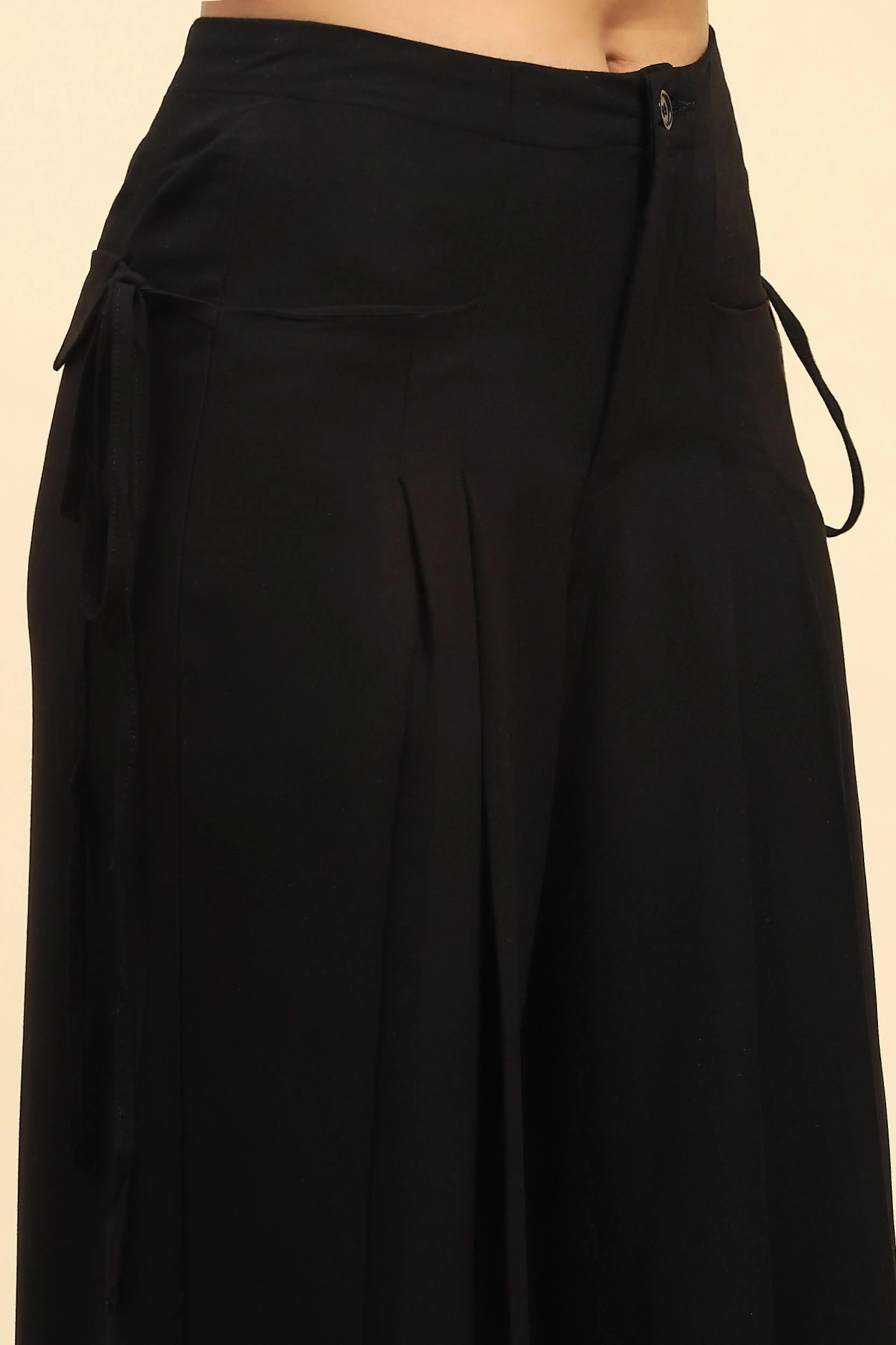 Black Solid Cotton Loose Fit Palazzo - Global Republic