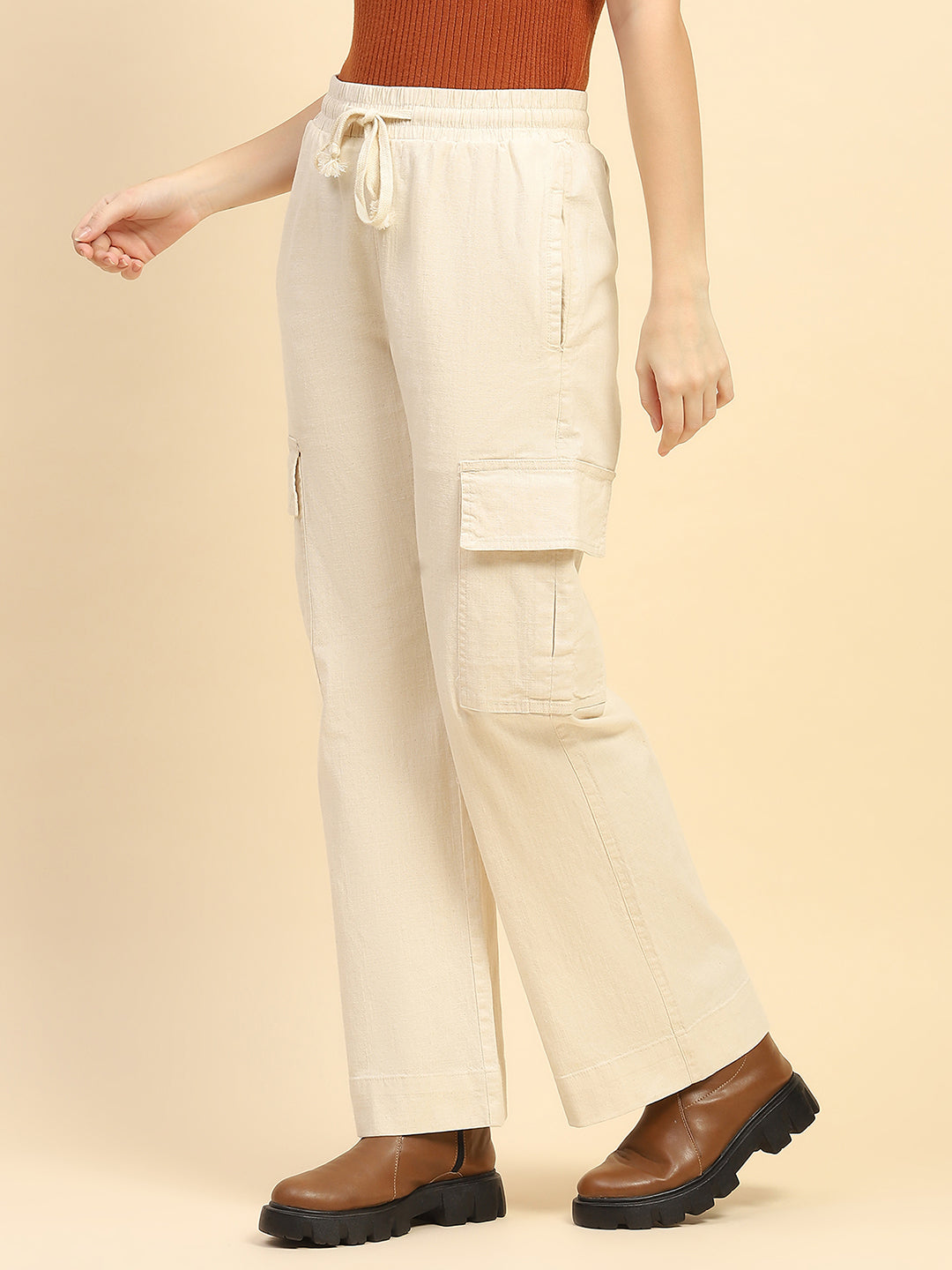 Natural Solid Cotton Blend Cargo Lower - Global Republic